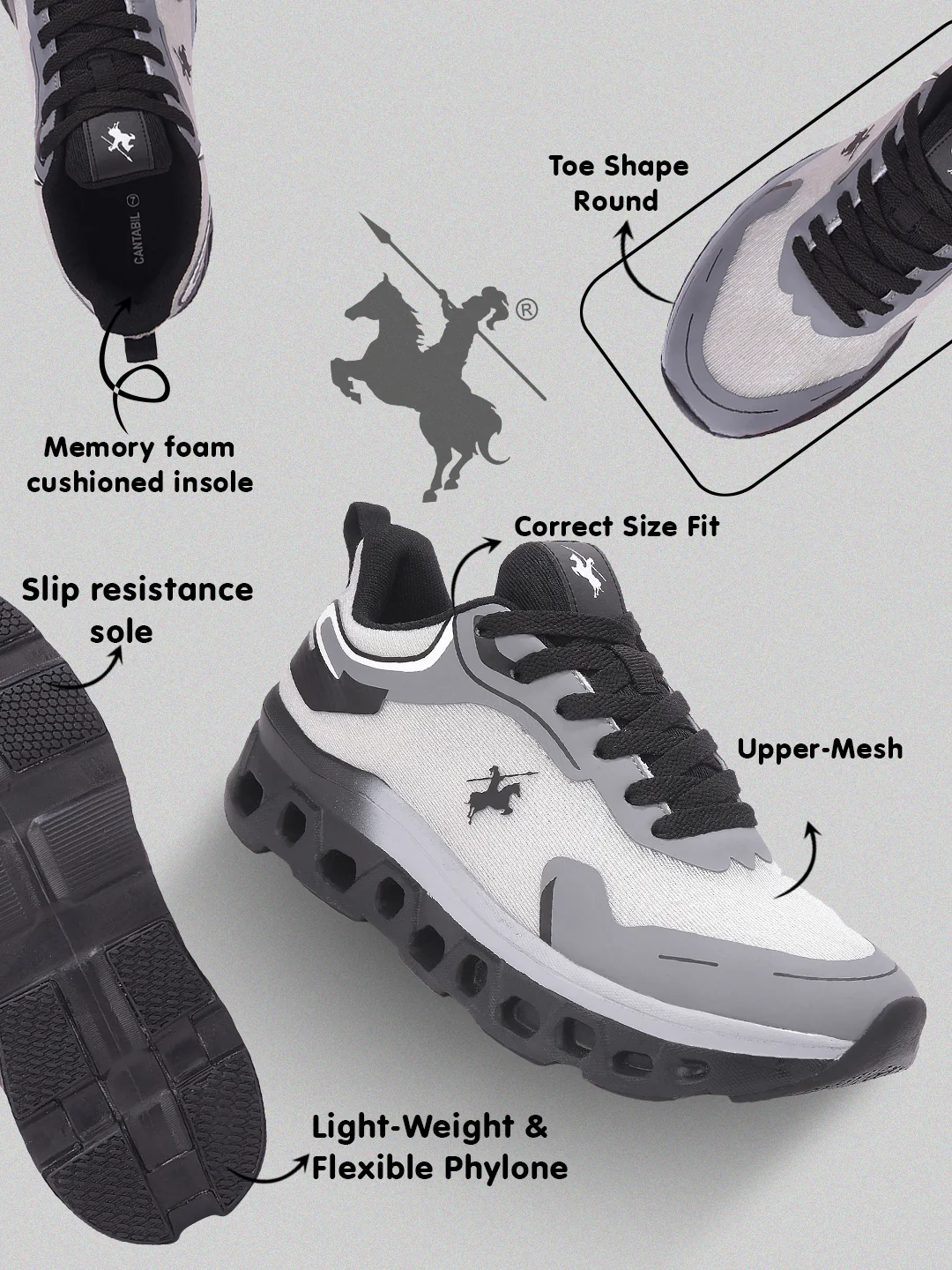 Casual Shoes for Men l Lightweight & Comfortable with Cushioned Insole Mesh Upper Phylon Sole Lace-Up Closure - Image 2