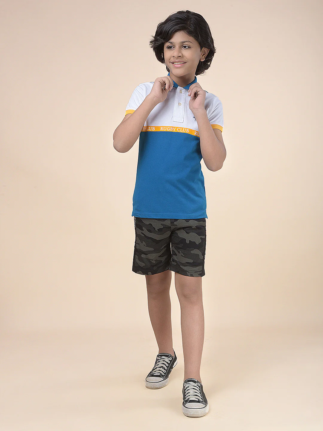 Casual T-Shirt for Boys l Breathable & Soft with Color Fastness Regular Fit Polo Neck Poly Cotton Fabric Colour Block Pattern - Image 2