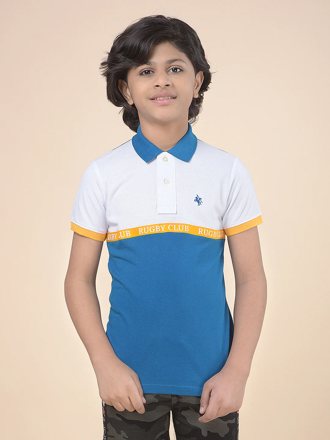 Casual T-Shirt for Boys l Breathable & Soft with Color Fastness Regular Fit Polo Neck Poly Cotton Fabric Colour Block Pattern - Image 5