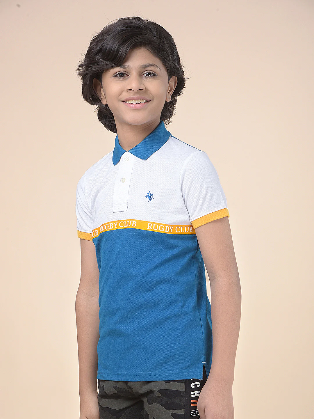 Casual T-Shirt for Boys l Breathable & Soft with Color Fastness Regular Fit Polo Neck Poly Cotton Fabric Colour Block Pattern - Image 6