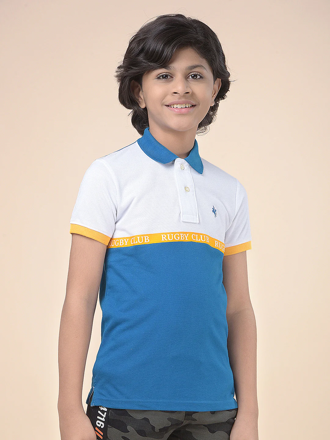 Casual T-Shirt for Boys l Breathable & Soft with Color Fastness Regular Fit Polo Neck Poly Cotton Fabric Colour Block Pattern - Image 7