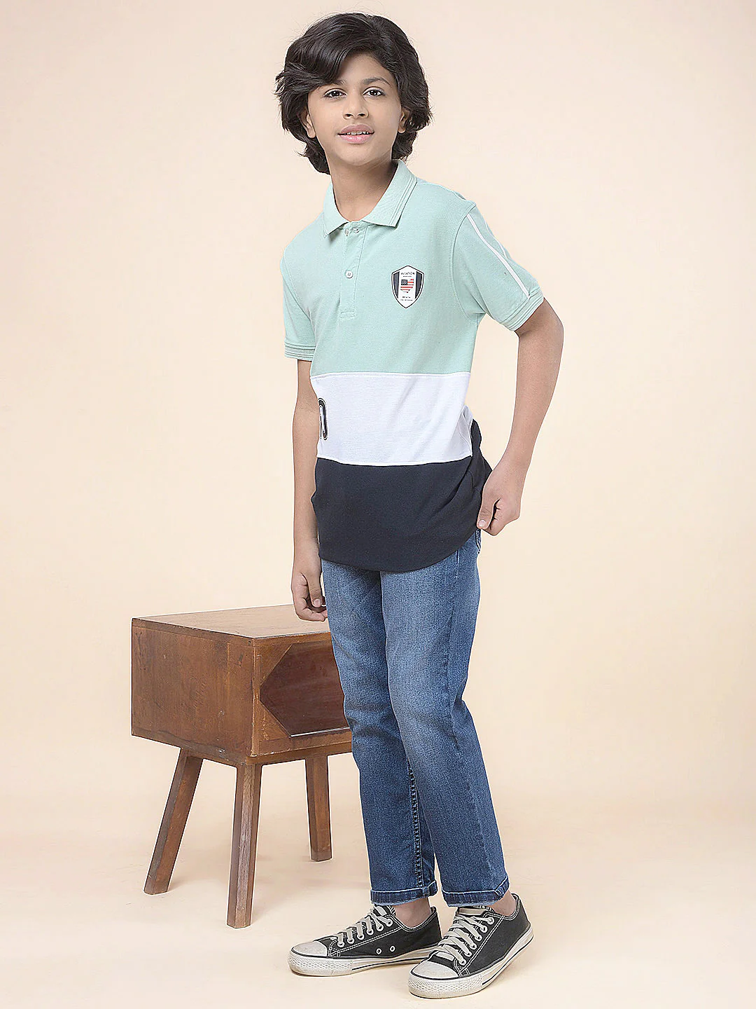 Casual T-Shirt for Boys l Breathable & Soft with Color Fastness Regular Fit Polo Neck Poly Cotton Fabric Colour Block Pattern - Image 2