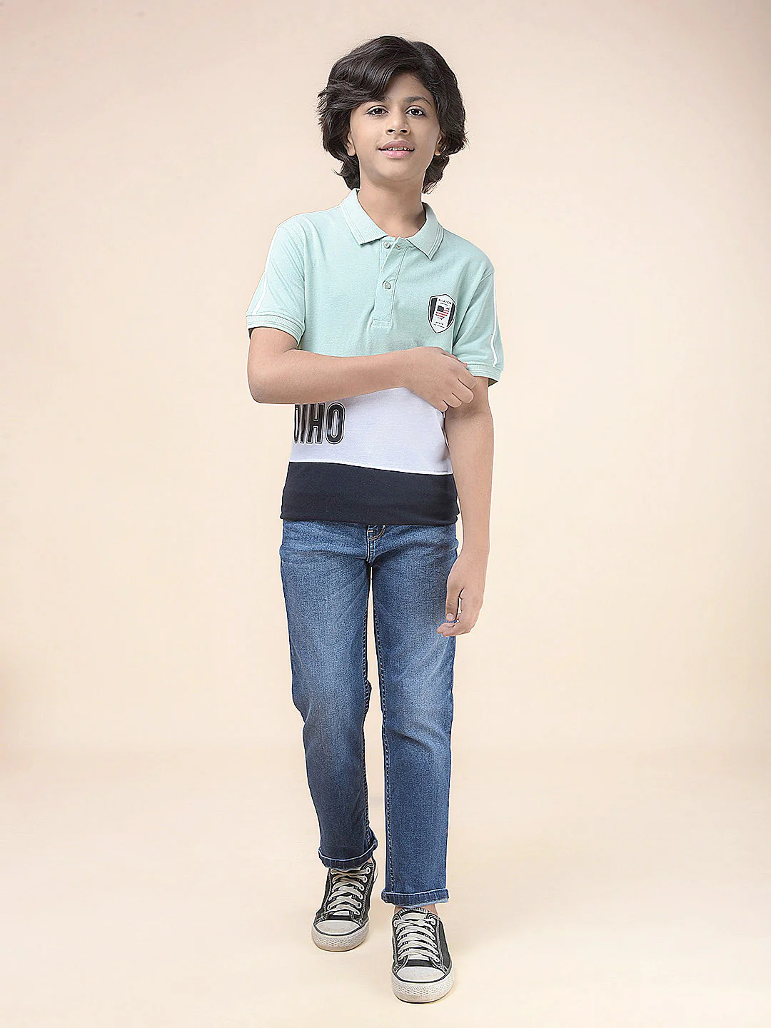 Casual T-Shirt for Boys l Breathable & Soft with Color Fastness Regular Fit Polo Neck Poly Cotton Fabric Colour Block Pattern - Image 3