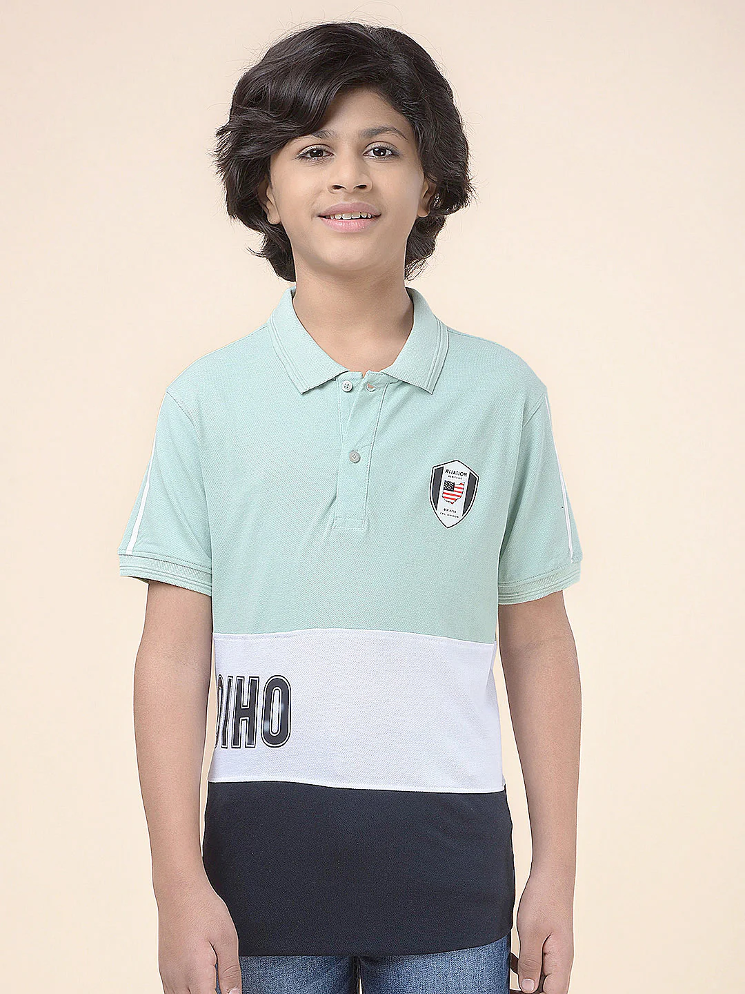 Casual T-Shirt for Boys l Breathable & Soft with Color Fastness Regular Fit Polo Neck Poly Cotton Fabric Colour Block Pattern - Image 4