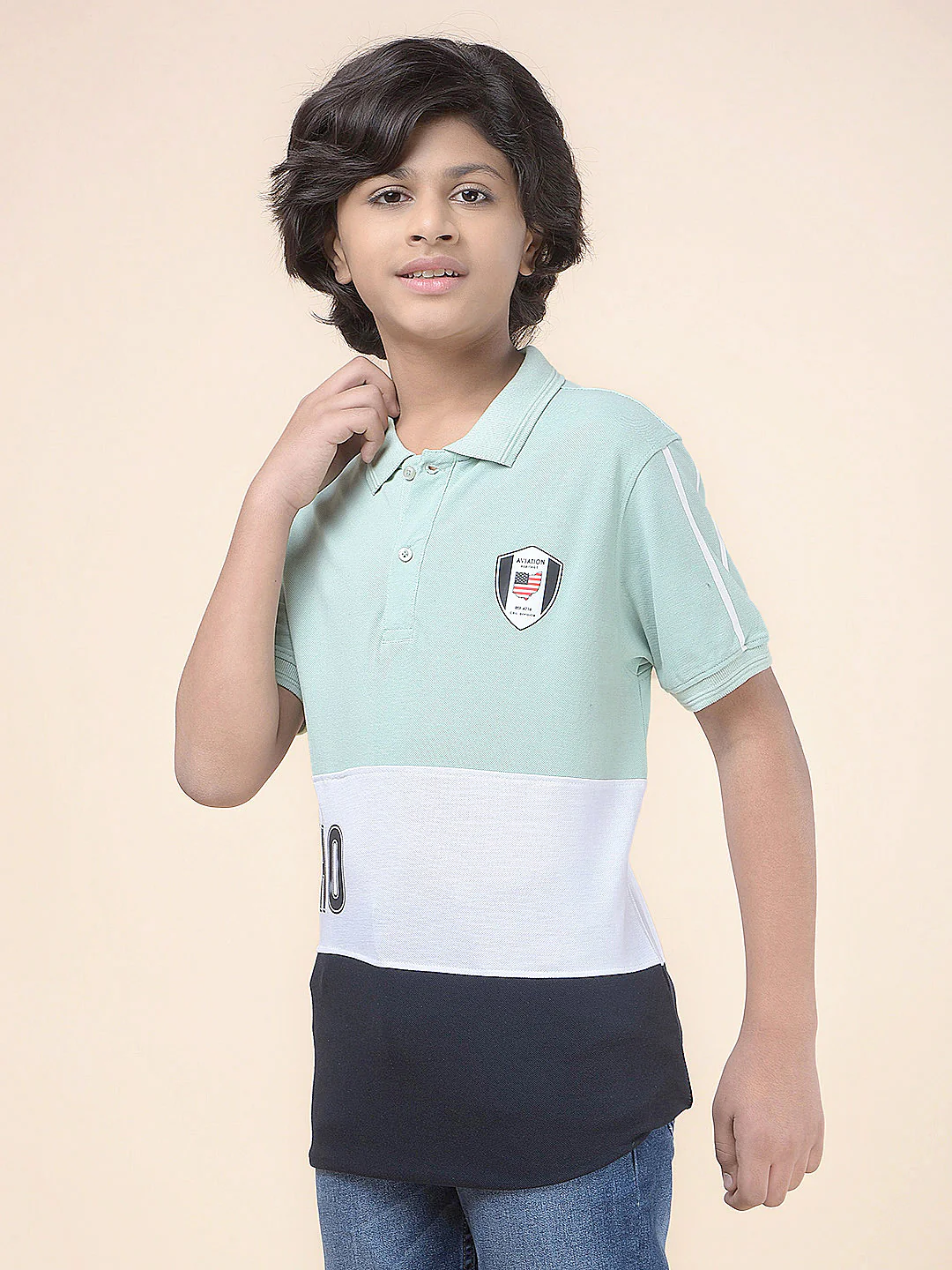 Casual T-Shirt for Boys l Breathable & Soft with Color Fastness Regular Fit Polo Neck Poly Cotton Fabric Colour Block Pattern - Image 5