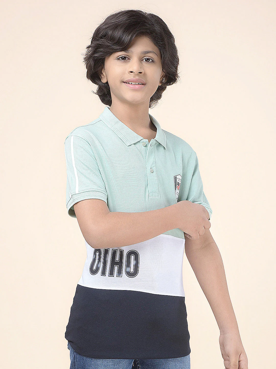 Casual T-Shirt for Boys l Breathable & Soft with Color Fastness Regular Fit Polo Neck Poly Cotton Fabric Colour Block Pattern - Image 6