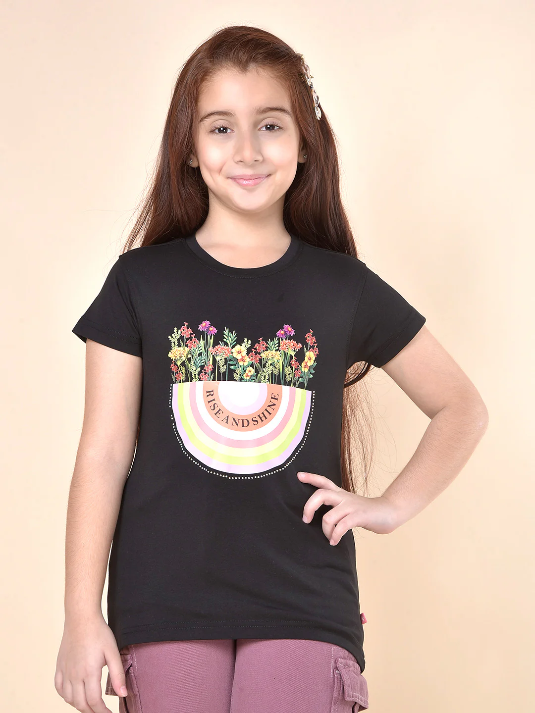 Casual T-Shirt for Girls | Breathable & Soft with Color Fastness Regular Fit Round Neck Cotton Blend Fabric Printed Pattern - Image 4