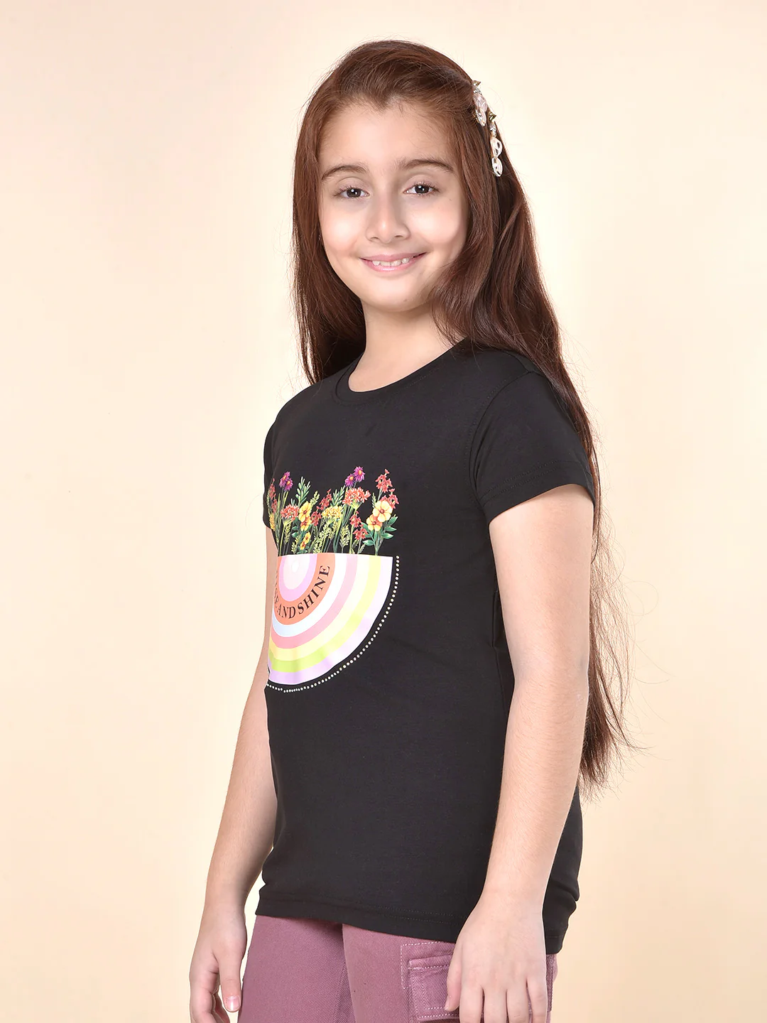 Casual T-Shirt for Girls | Breathable & Soft with Color Fastness Regular Fit Round Neck Cotton Blend Fabric Printed Pattern - Image 6