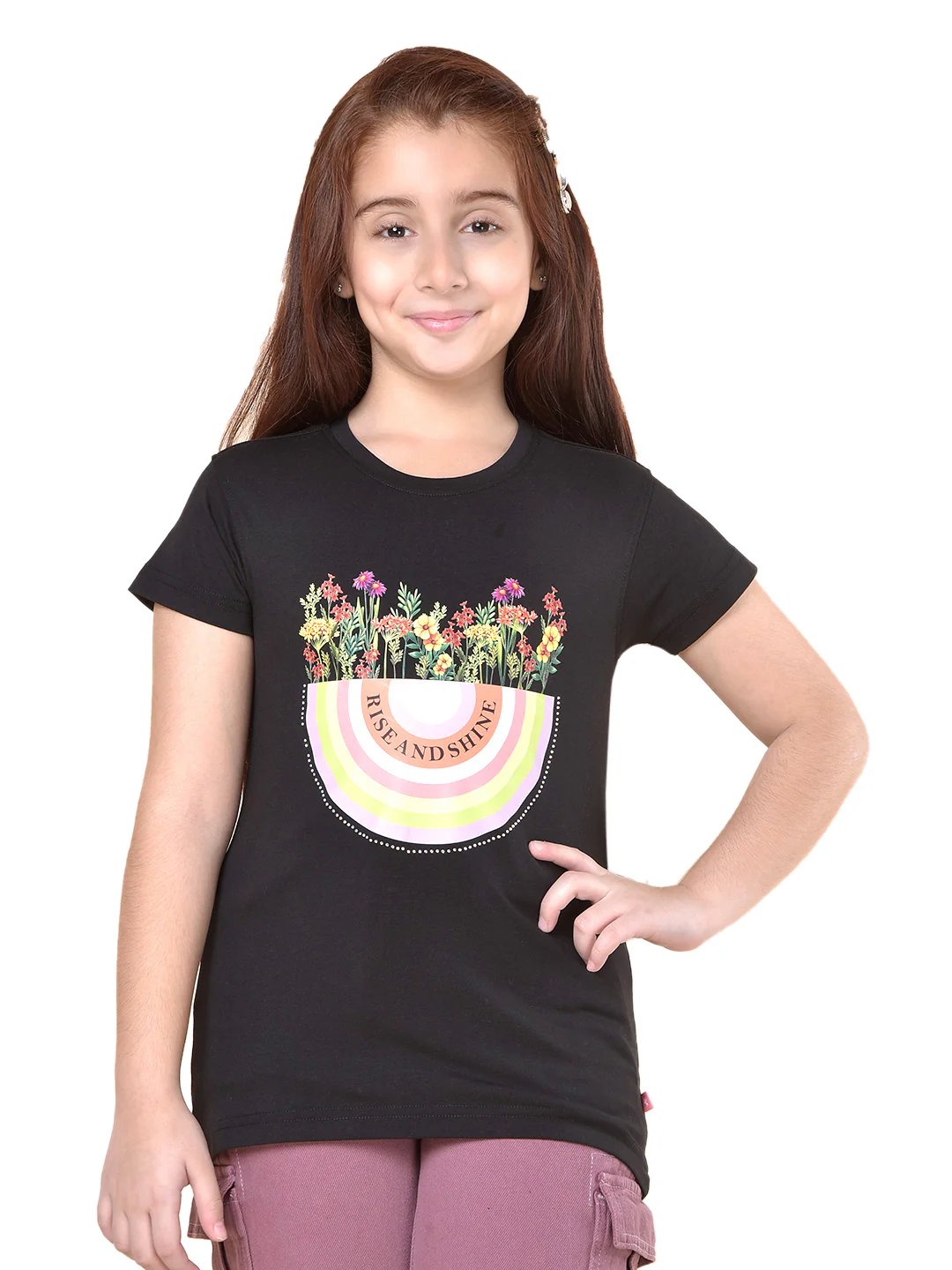 Casual T-Shirt for Girls | Breathable & Soft with Color Fastness Regular Fit Round Neck Cotton Blend Fabric Printed Pattern - Image 8