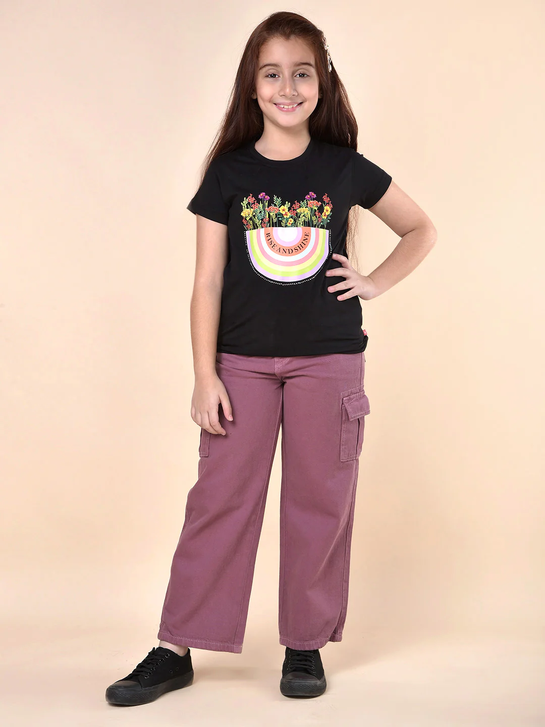 Casual T-Shirt for Girls | Breathable & Soft with Color Fastness Regular Fit Round Neck Cotton Blend Fabric Printed Pattern - Image 9