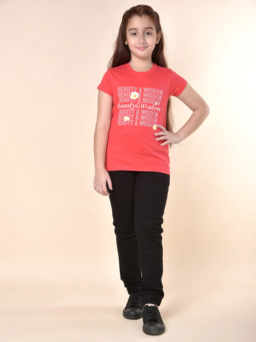 Casual T-Shirt for Girls | Breathable & Soft with Color Fastness Regular Fit Round Neck Poly Cotton Fabric Printed Pattern - Image 2