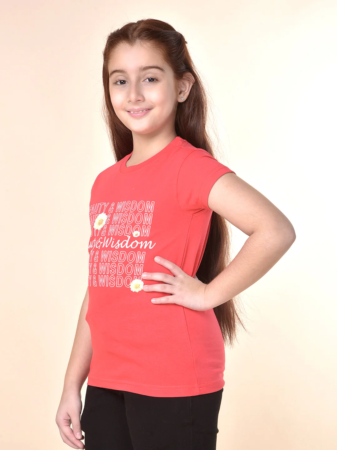 Casual T-Shirt for Girls | Breathable & Soft with Color Fastness Regular Fit Round Neck Poly Cotton Fabric Printed Pattern - Image 3