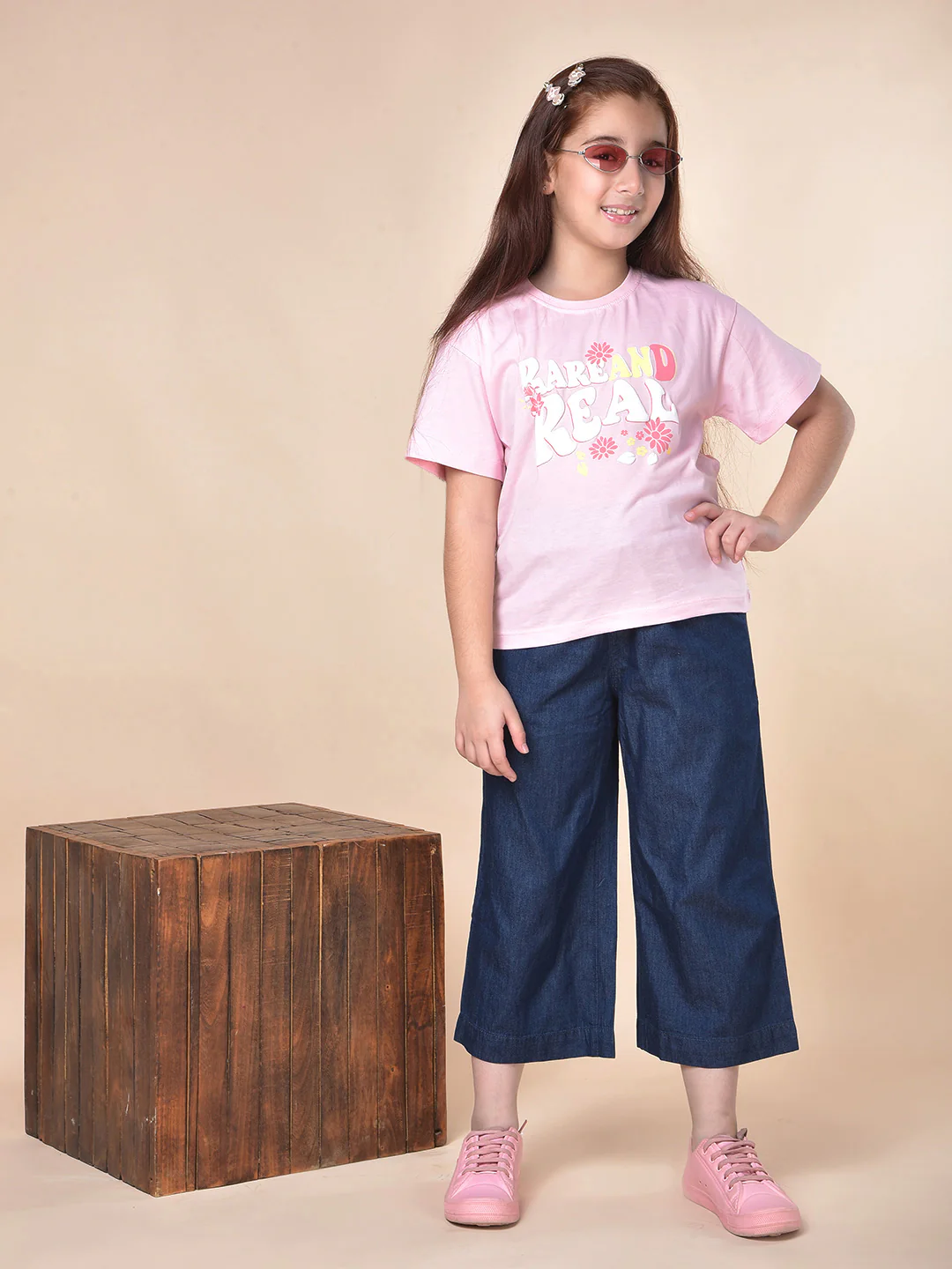 Casual T-Shirt for Girls | Breathable & Soft with Color Fastness Regular Fit Round Neck Poly Cotton Fabric Printed Pattern - Image 2