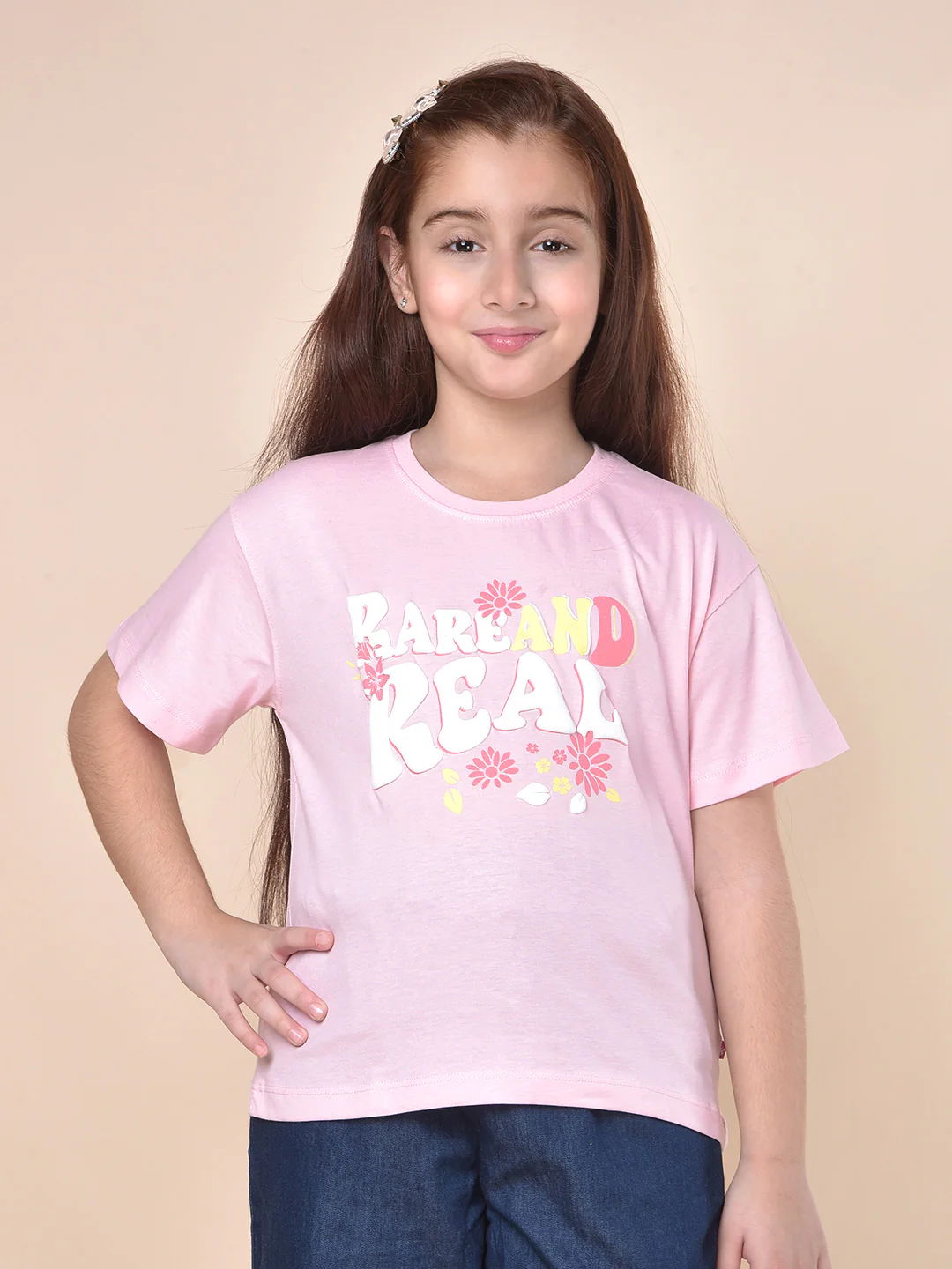Casual T-Shirt for Girls | Breathable & Soft with Color Fastness Regular Fit Round Neck Poly Cotton Fabric Printed Pattern - Image 3