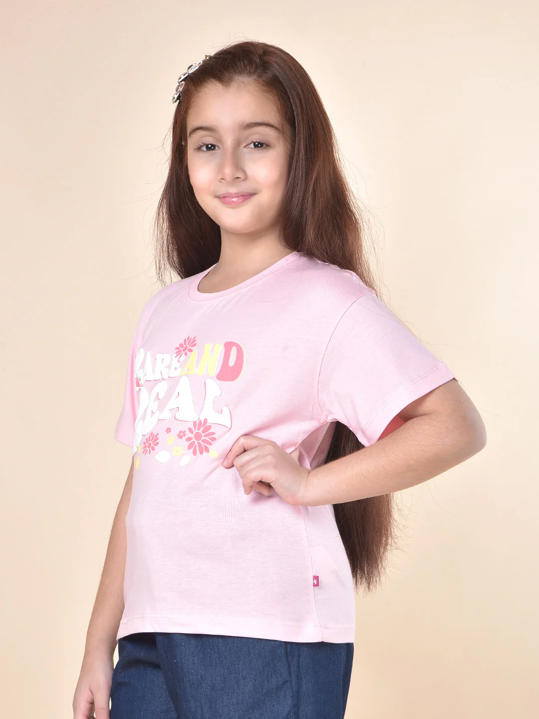 Casual T-Shirt for Girls | Breathable & Soft with Color Fastness Regular Fit Round Neck Poly Cotton Fabric Printed Pattern - Image 5