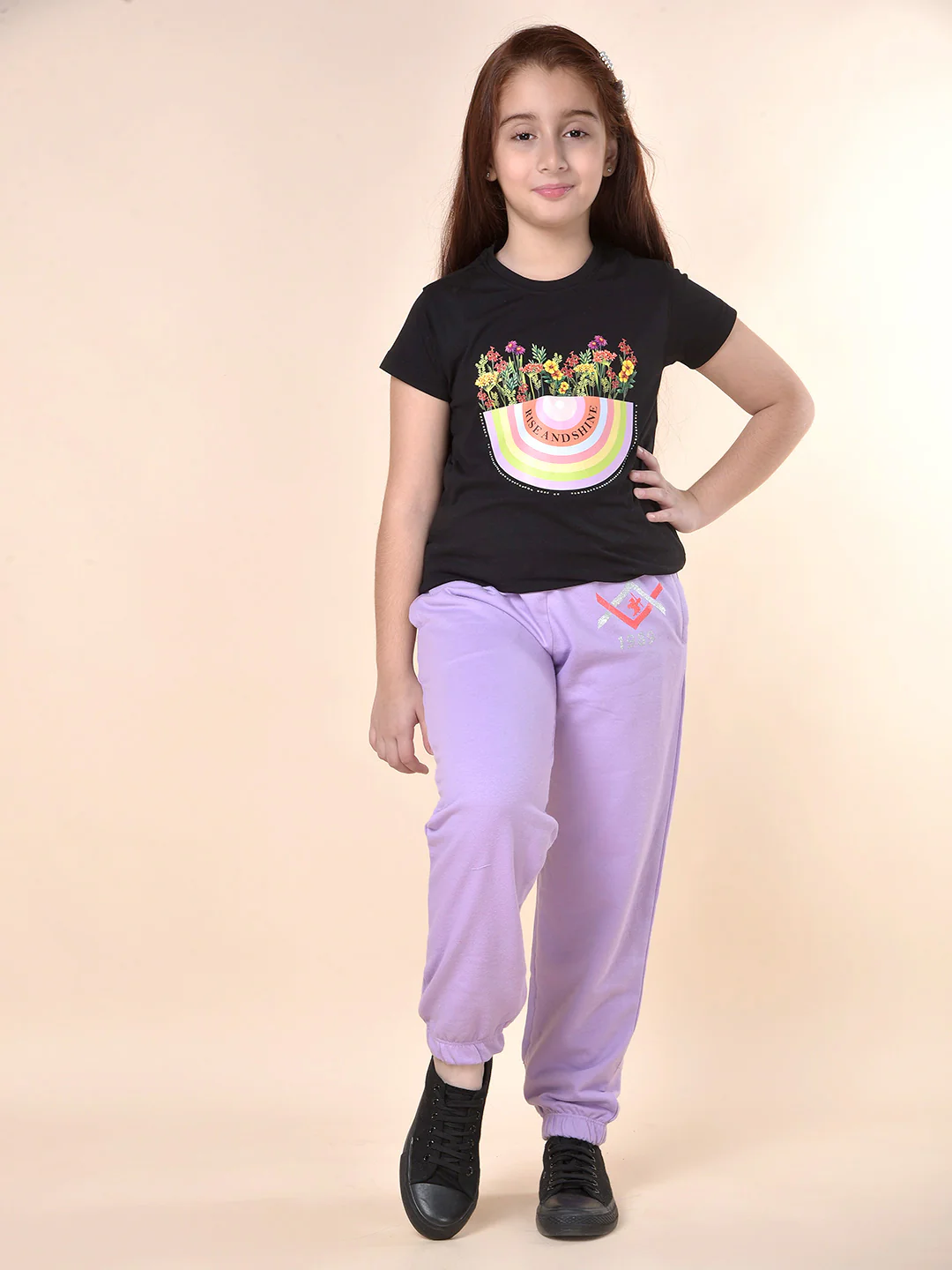 Casual Trackpant for Girls | Breathable & Soft with Color Fastness Regular Fit Poly Cotton Fabric Solid Pattern Drawstring Closure - Image 2