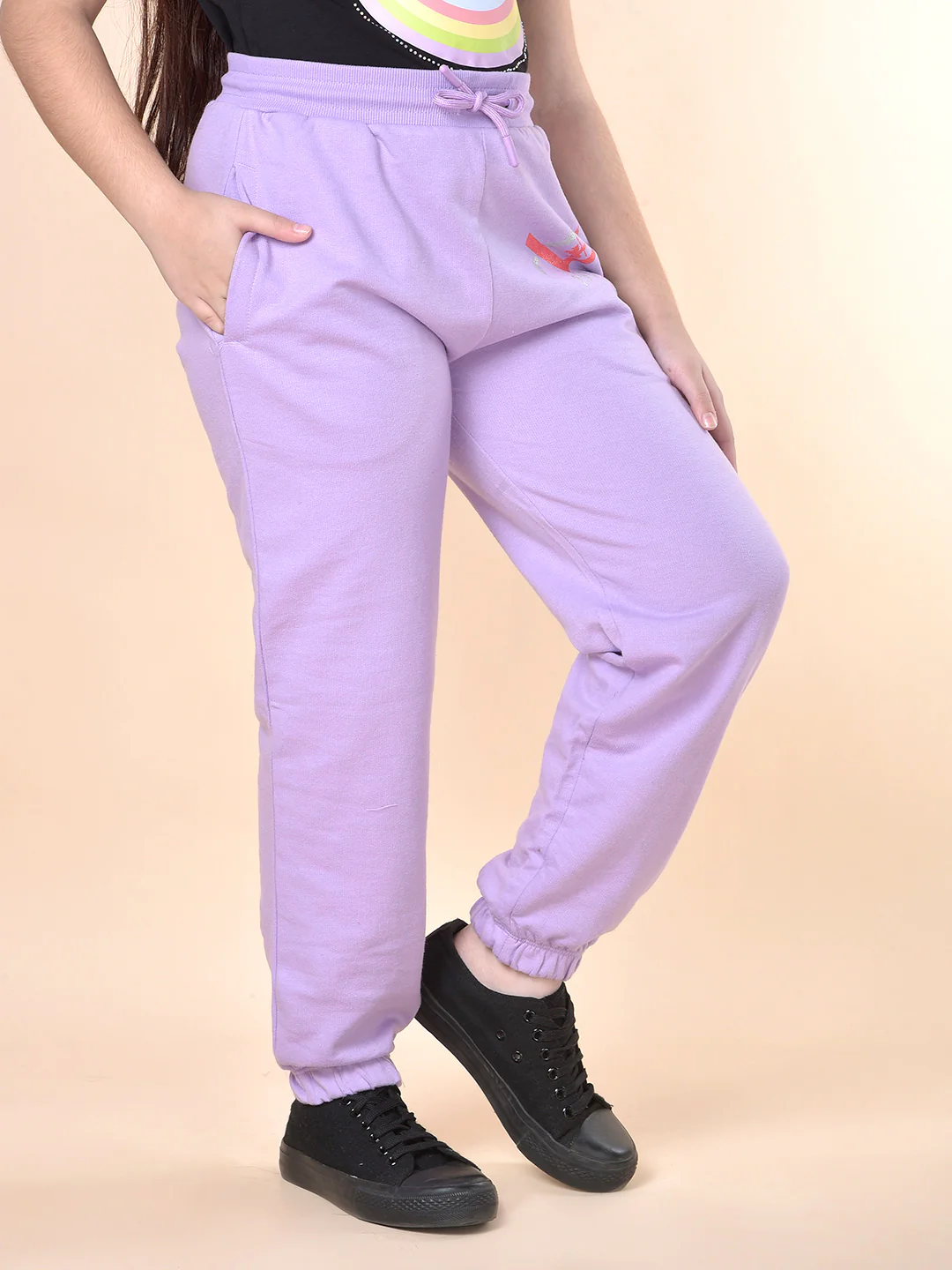 Casual Trackpant for Girls | Breathable & Soft with Color Fastness Regular Fit Poly Cotton Fabric Solid Pattern Drawstring Closure - Image 5