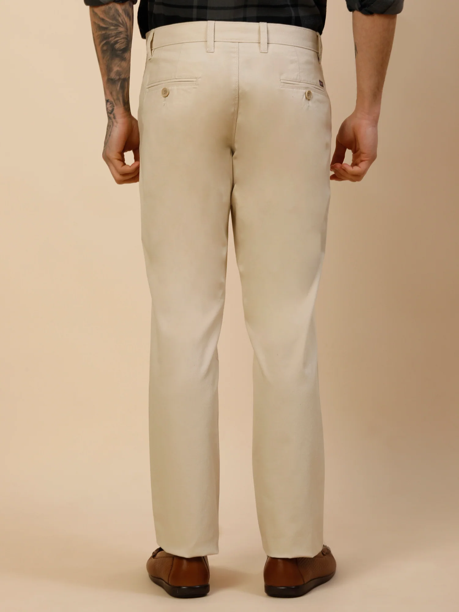 Casual Trouser for Men | Breathable & Soft with Color Fastness Regular Fit Cotton Blend Fabric Self Design Pattern Button Closure - Image 6