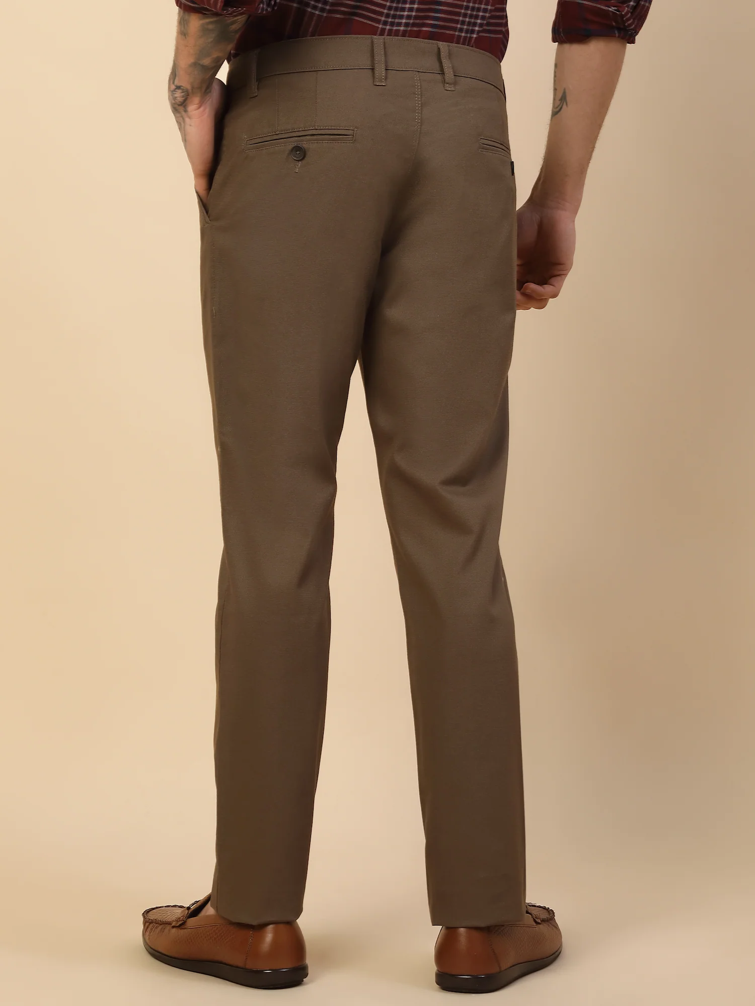 Casual Trouser for Men | Breathable & Soft with Color Fastness Regular Fit Cotton Blend Fabric Self Design Pattern Button Closure - Image 7