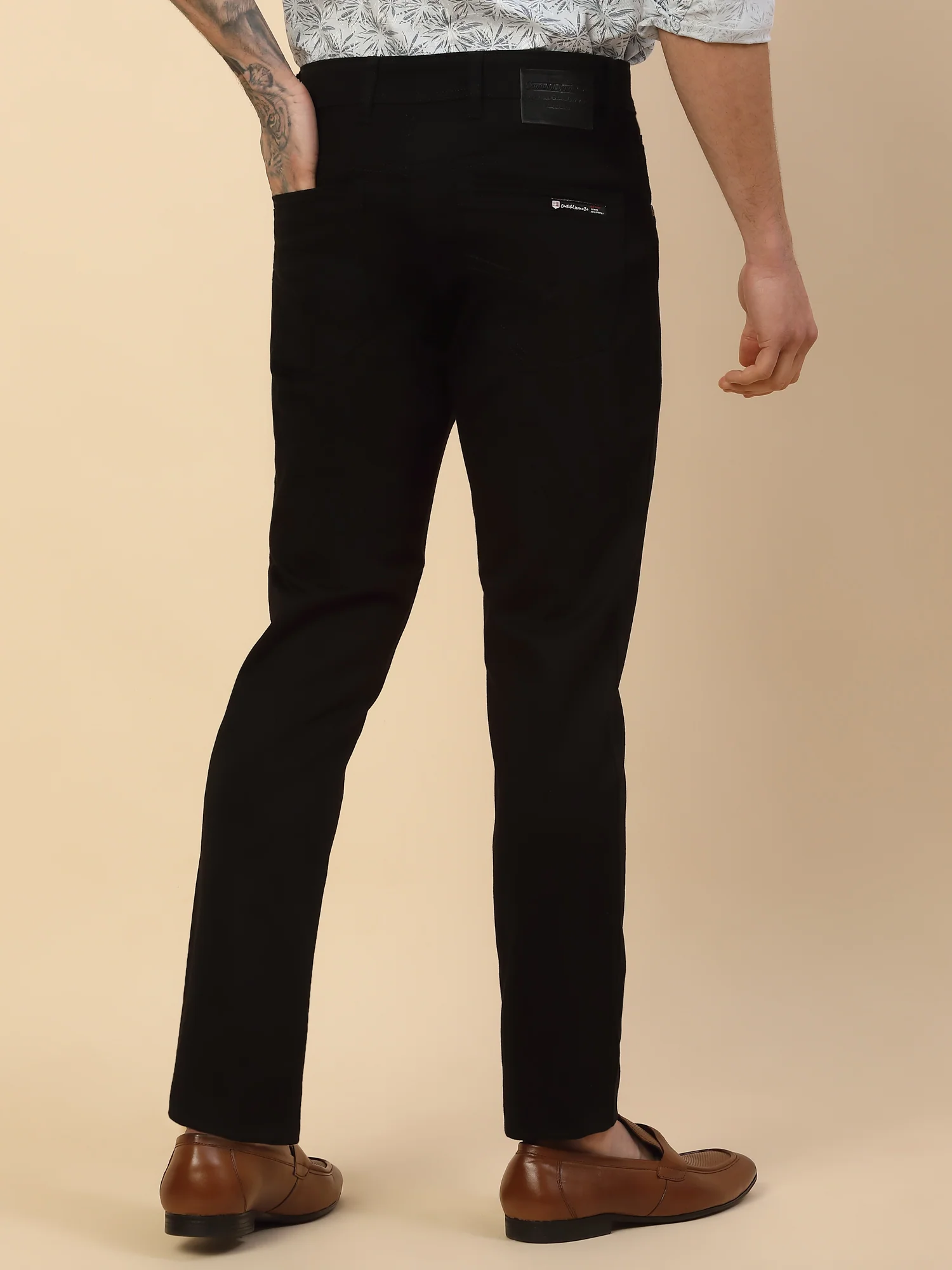 Casual Trouser for Men | Breathable & Soft with Color Fastness Regular Fit Cotton Blend Fabric Self Design Pattern Button Closure - Image 6