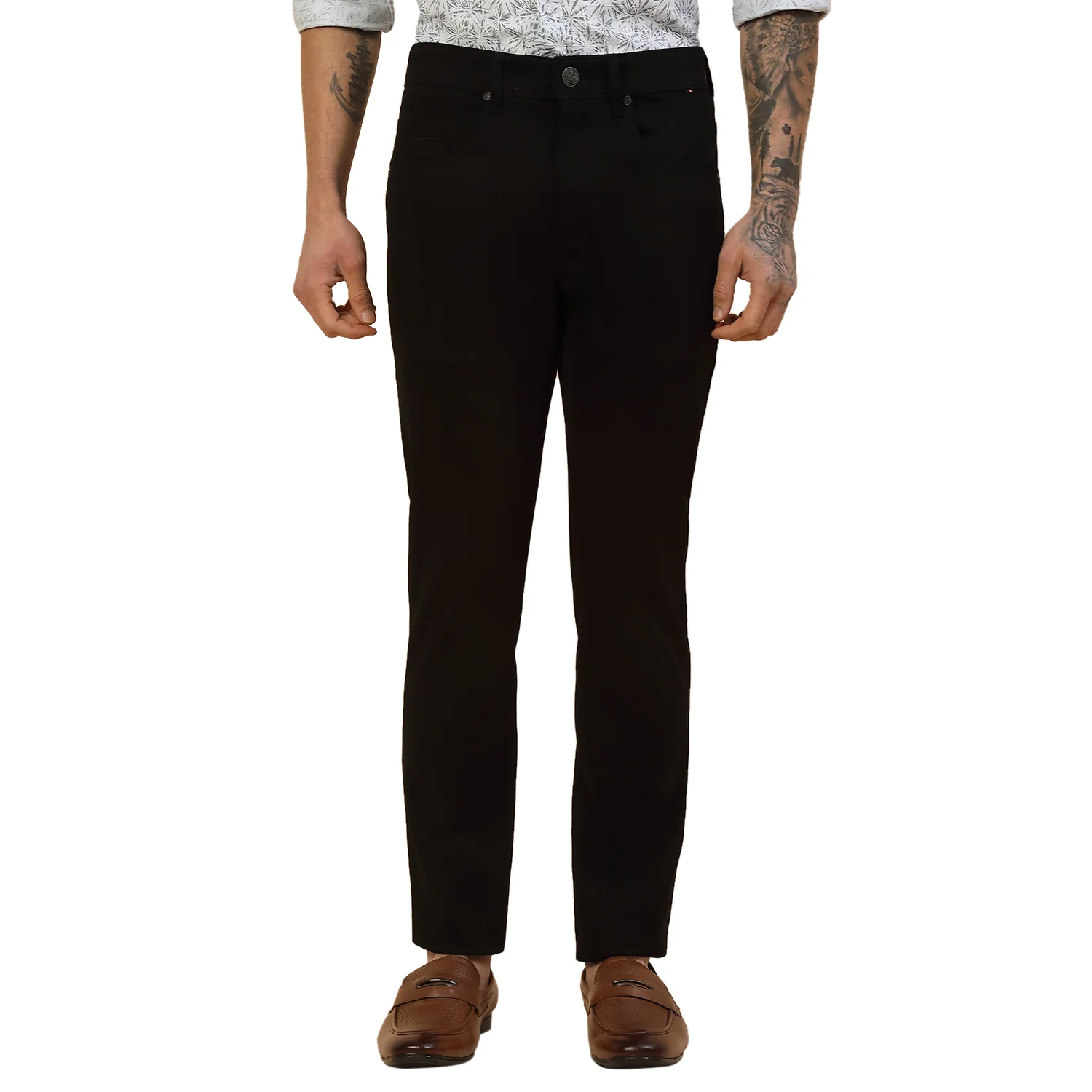 Casual Trouser for Men | Breathable & Soft with Color Fastness Regular Fit Cotton Blend Fabric Self Design Pattern Button Closure - Image 7
