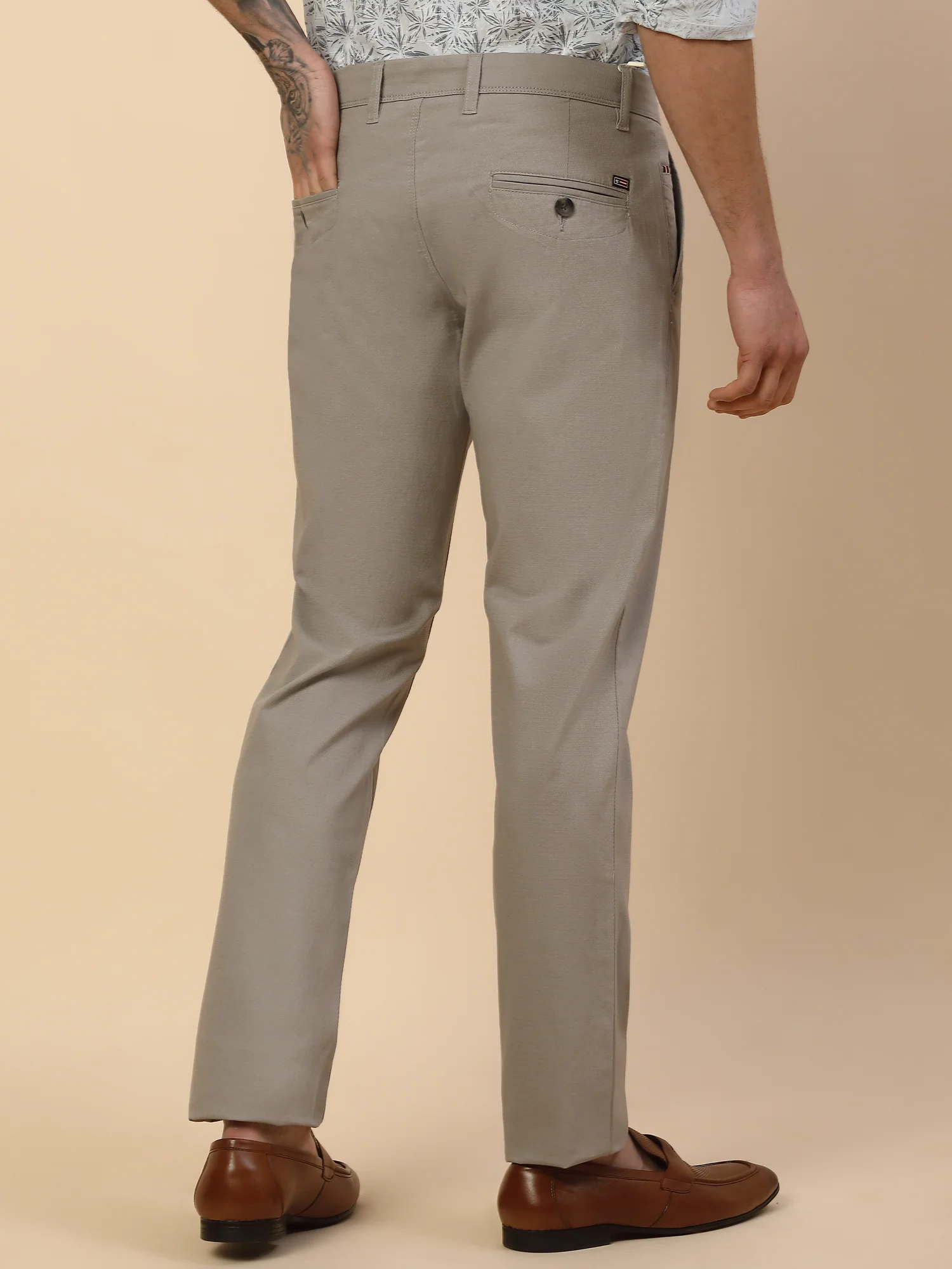 Casual Trouser for Men | Breathable & Soft with Color Fastness Regular Fit Cotton Blend Fabric Self Design Pattern Button Closure - Image 6