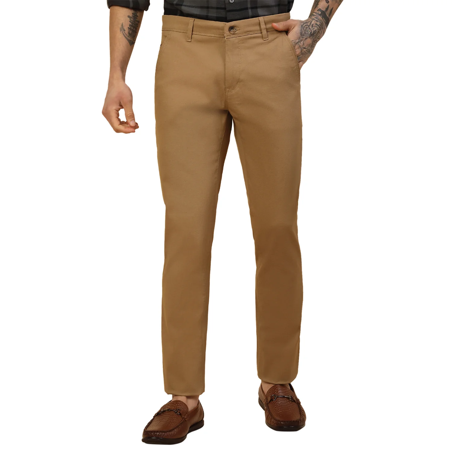 Casual Trouser for Men | Breathable & Soft with Color Fastness Regular Fit Cotton Blend Fabric Self Design Pattern Button Closure - Image 2