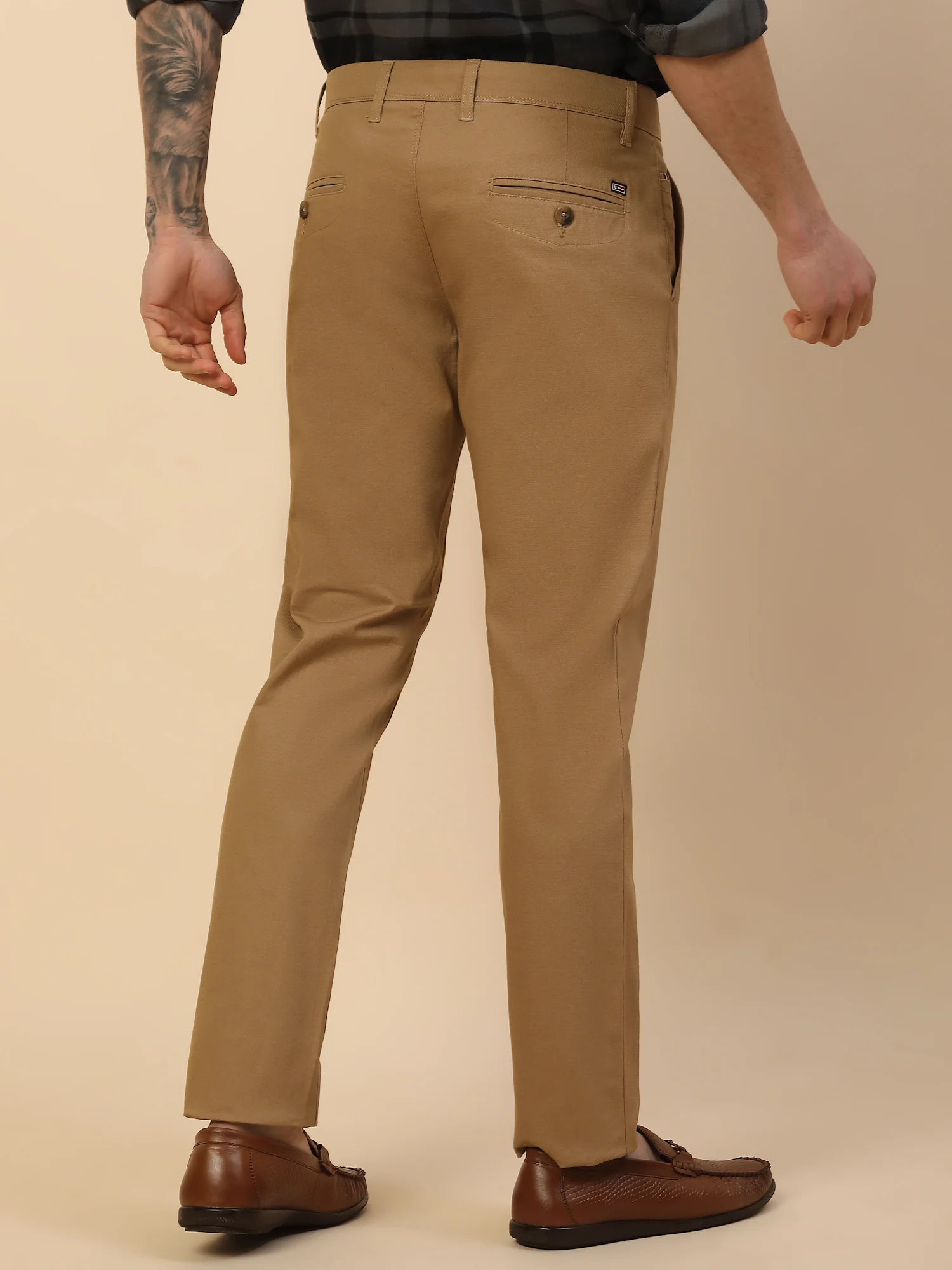 Casual Trouser for Men | Breathable & Soft with Color Fastness Regular Fit Cotton Blend Fabric Self Design Pattern Button Closure - Image 7