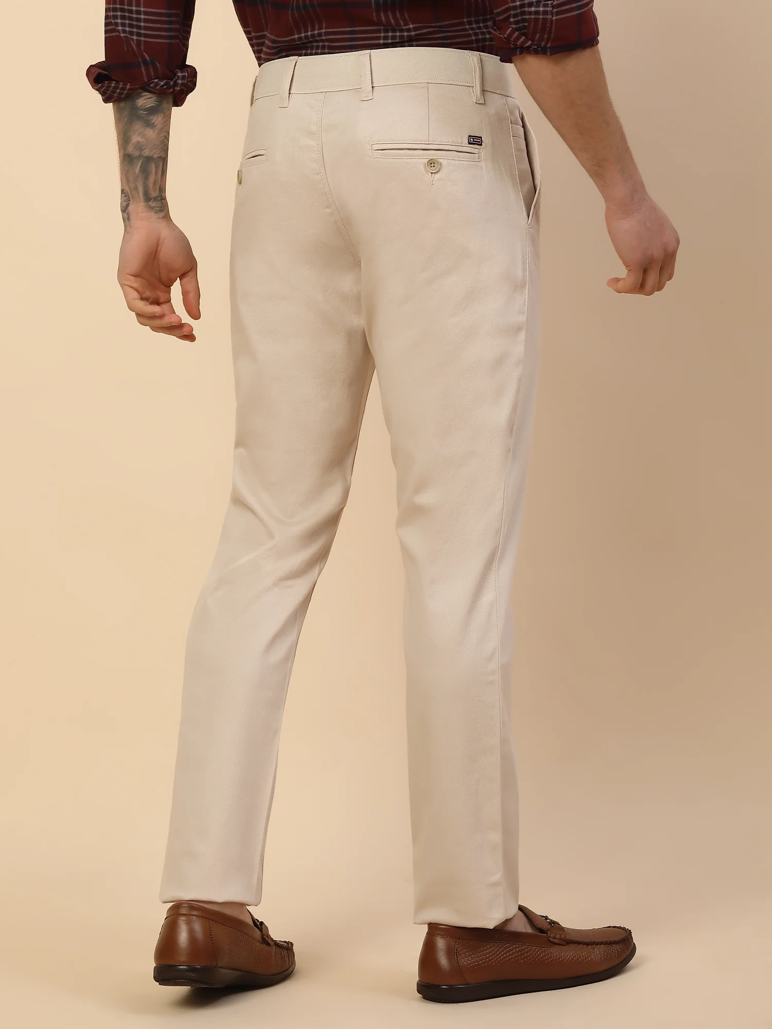 Casual Trouser for Men | Breathable & Soft with Color Fastness Regular Fit Cotton Blend Fabric Self Design Pattern Button Closure - Image 6