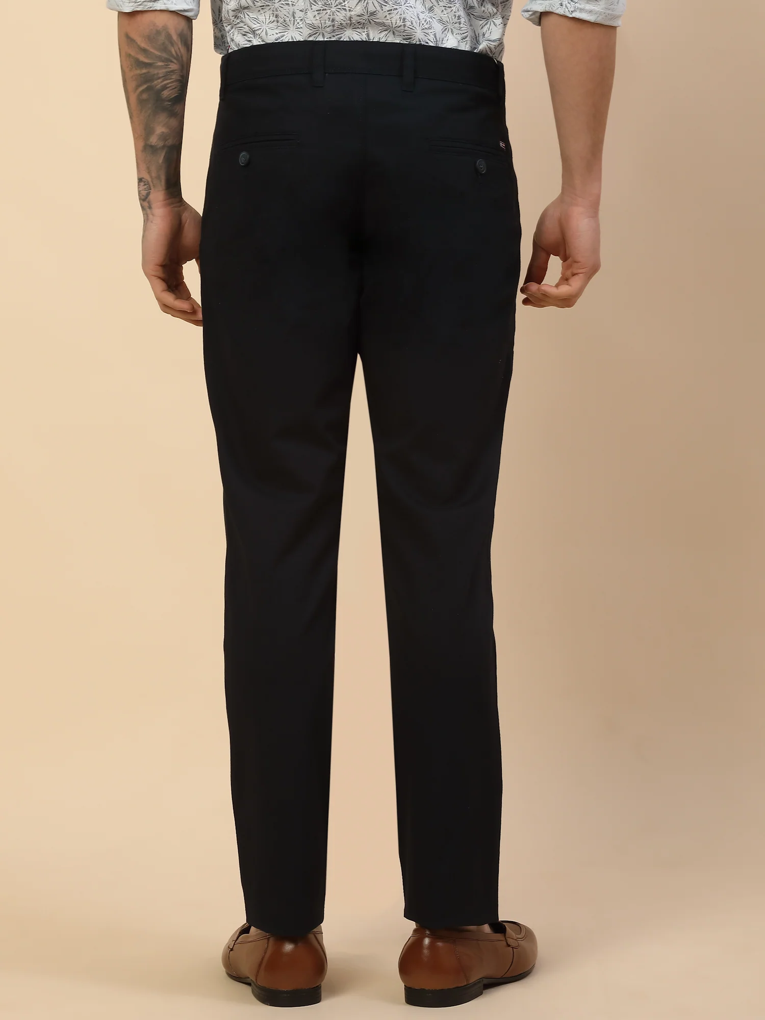 Casual Trouser for Men | Breathable & Soft with Color Fastness Regular Fit Cotton Blend Fabric Self Design Pattern Button Closure - Image 6