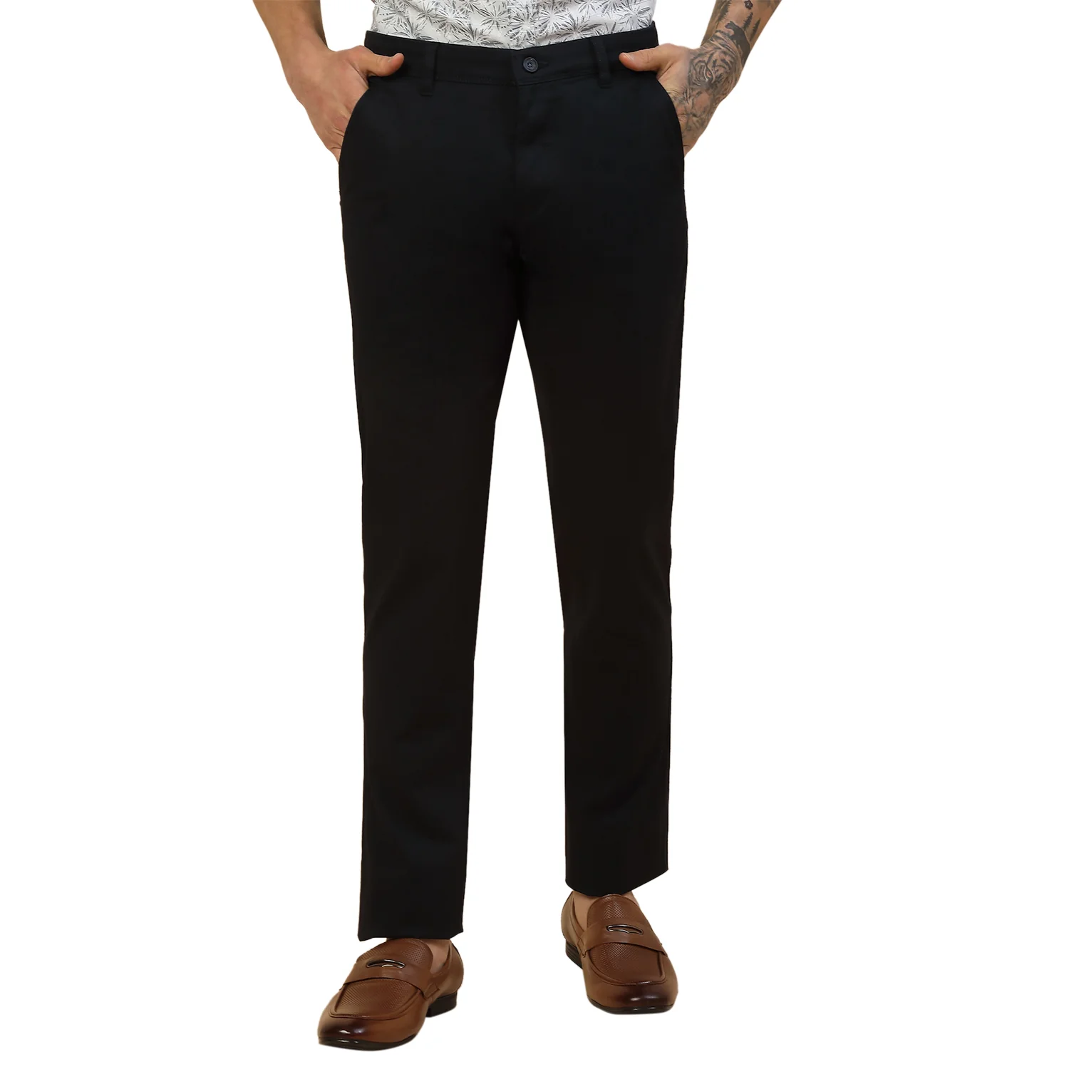Casual Trouser for Men | Breathable & Soft with Color Fastness Regular Fit Cotton Blend Fabric Self Design Pattern Button Closure - Image 7