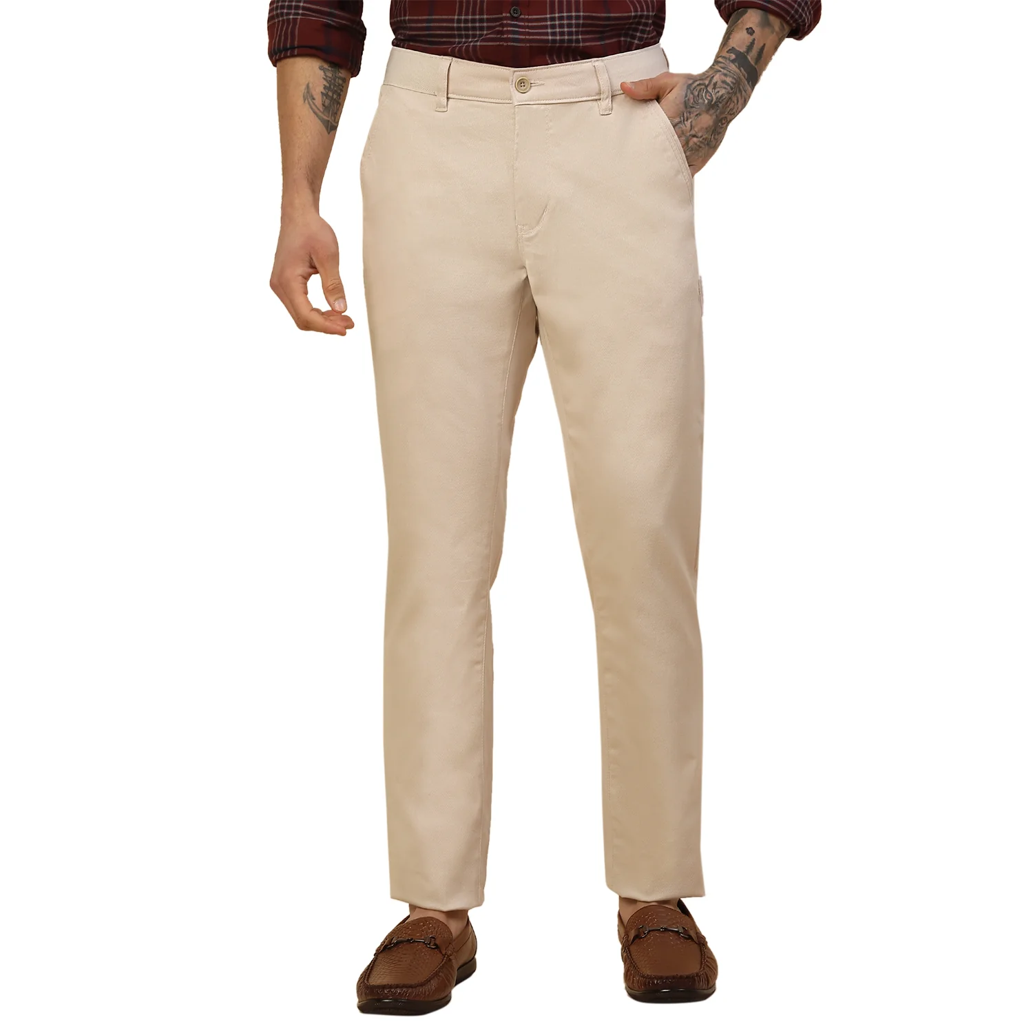 Casual Trouser for Men | Breathable & Soft with Color Fastness Regular Fit Cotton Blend Fabric Self Design Pattern Button Closure - Image 7