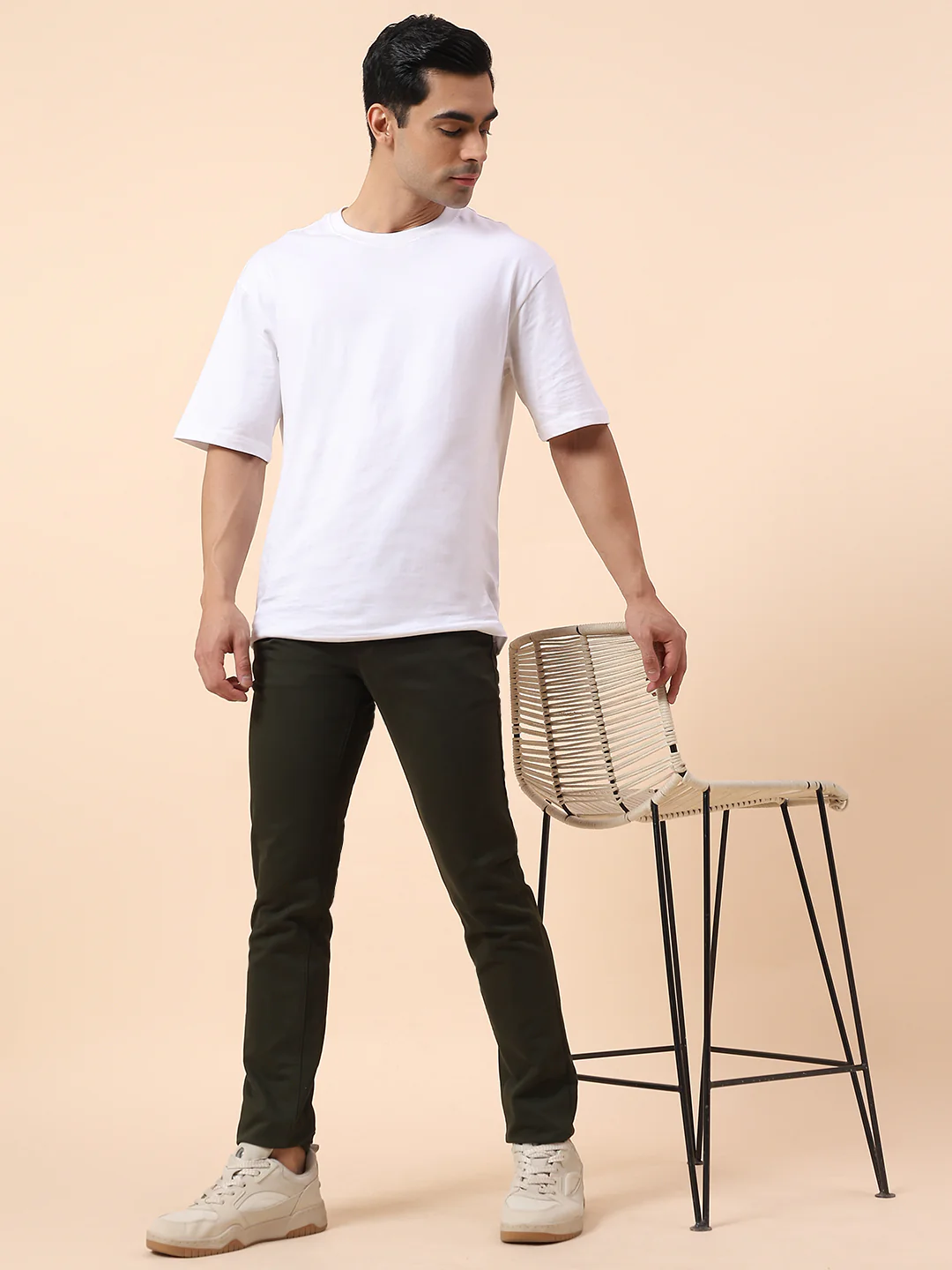 Casual Trouser for Men | Breathable & Soft with Color Fastness Regular Fit Cotton Blend Fabric Solid Pattern Button Closure - Image 2