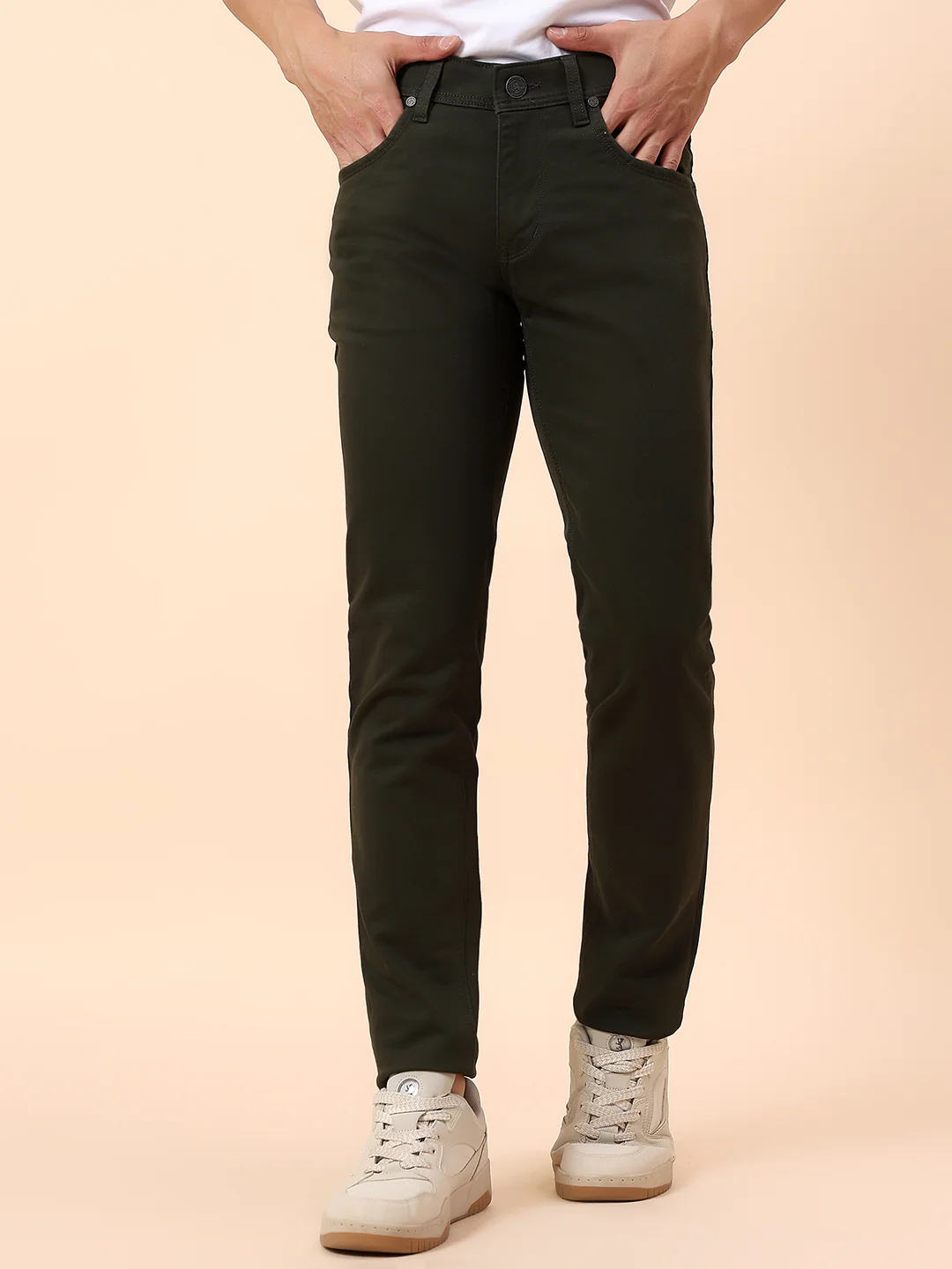 Casual Trouser for Men | Breathable & Soft with Color Fastness Regular Fit Cotton Blend Fabric Solid Pattern Button Closure - Image 3