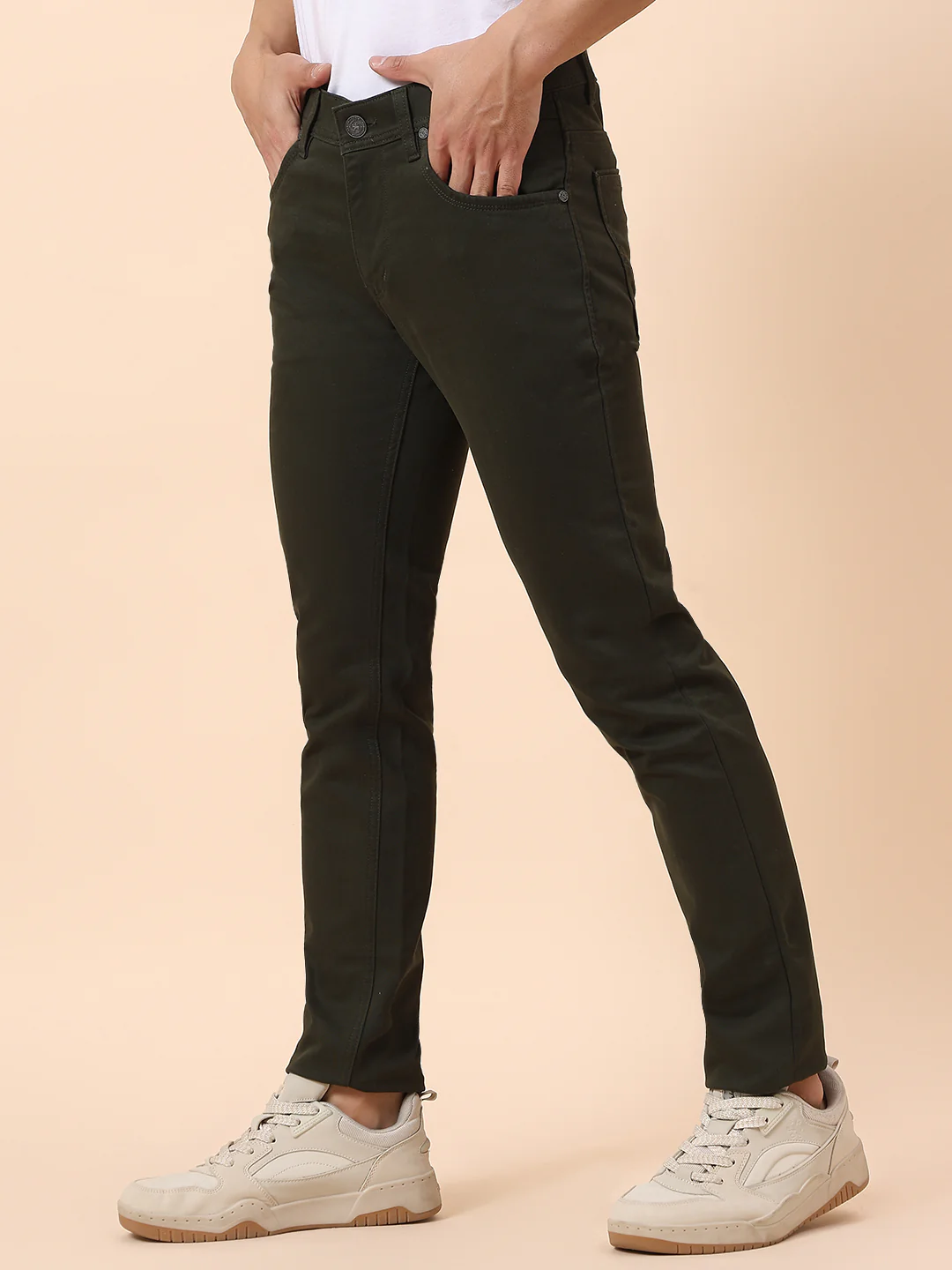 Casual Trouser for Men | Breathable & Soft with Color Fastness Regular Fit Cotton Blend Fabric Solid Pattern Button Closure - Image 4