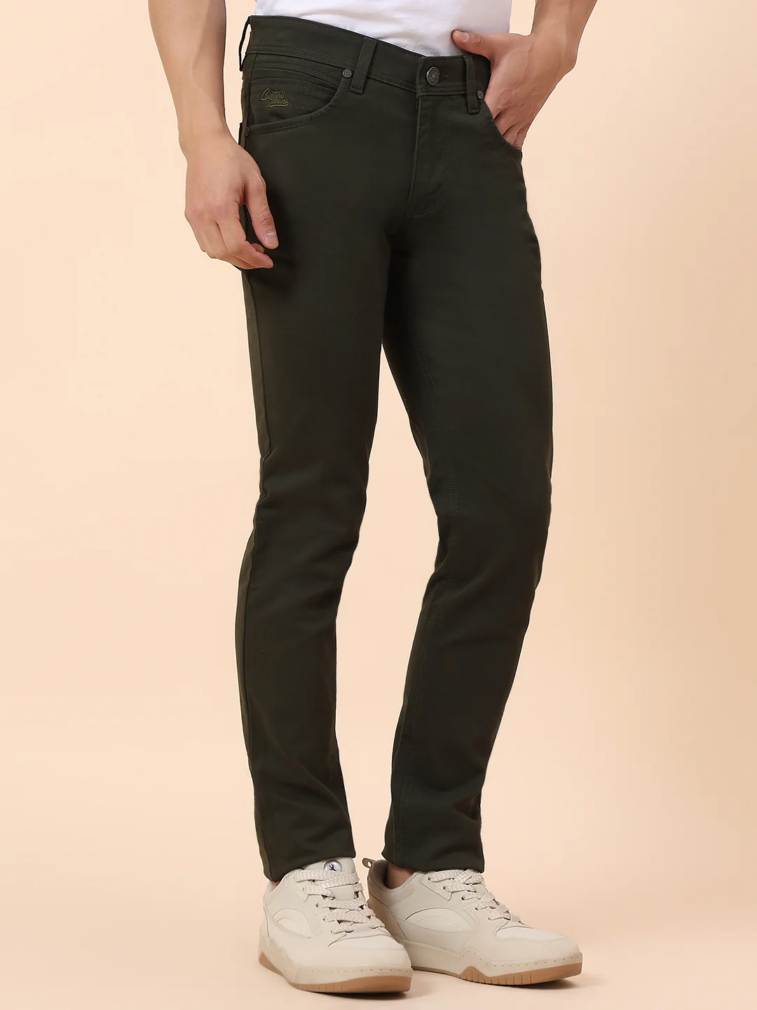 Casual Trouser for Men | Breathable & Soft with Color Fastness Regular Fit Cotton Blend Fabric Solid Pattern Button Closure - Image 5