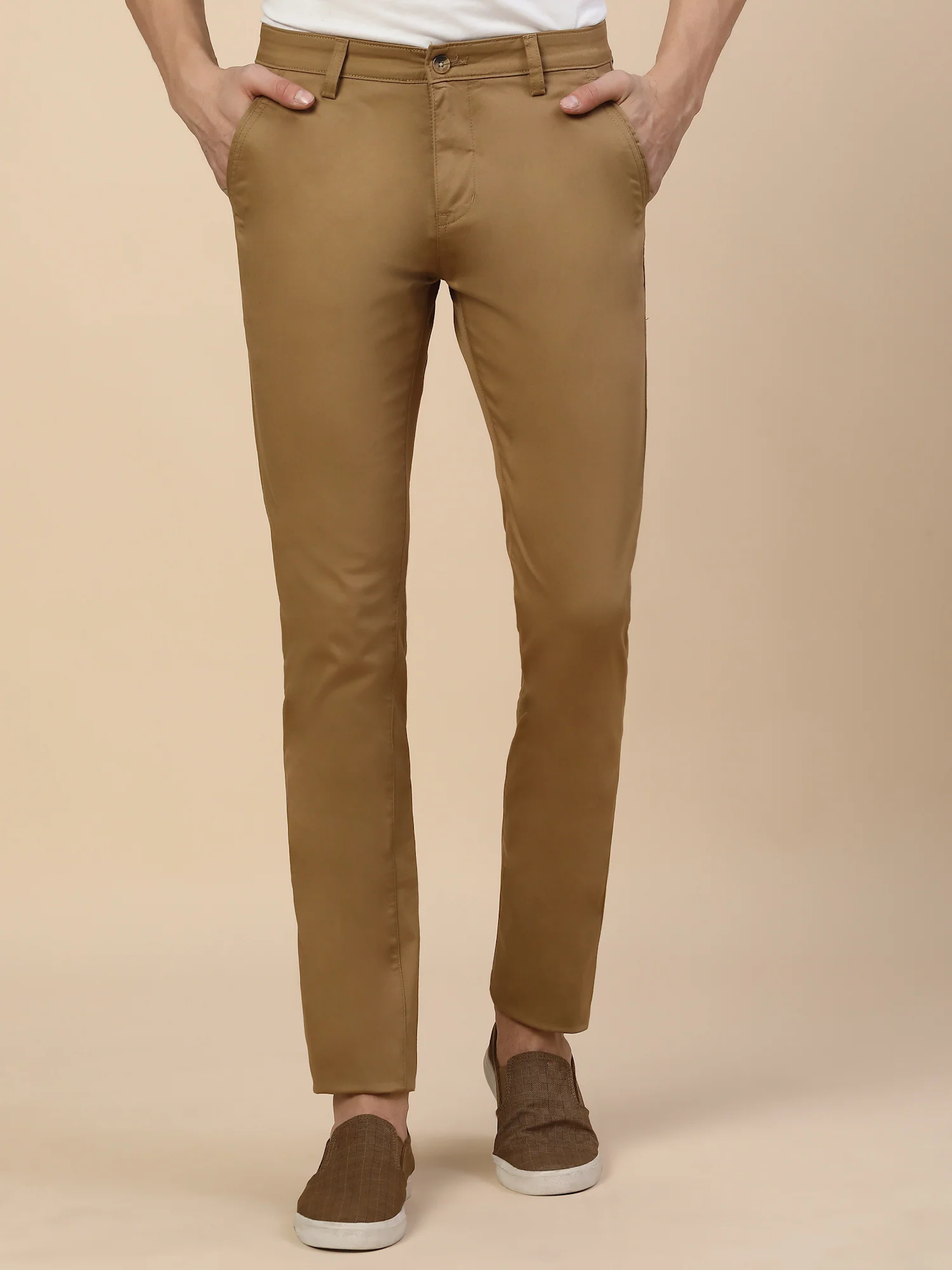 Casual Trouser for Men | Breathable & Soft with Color Fastness Regular Fit Cotton Blend Fabric Solid Pattern Button Closure - Image 2