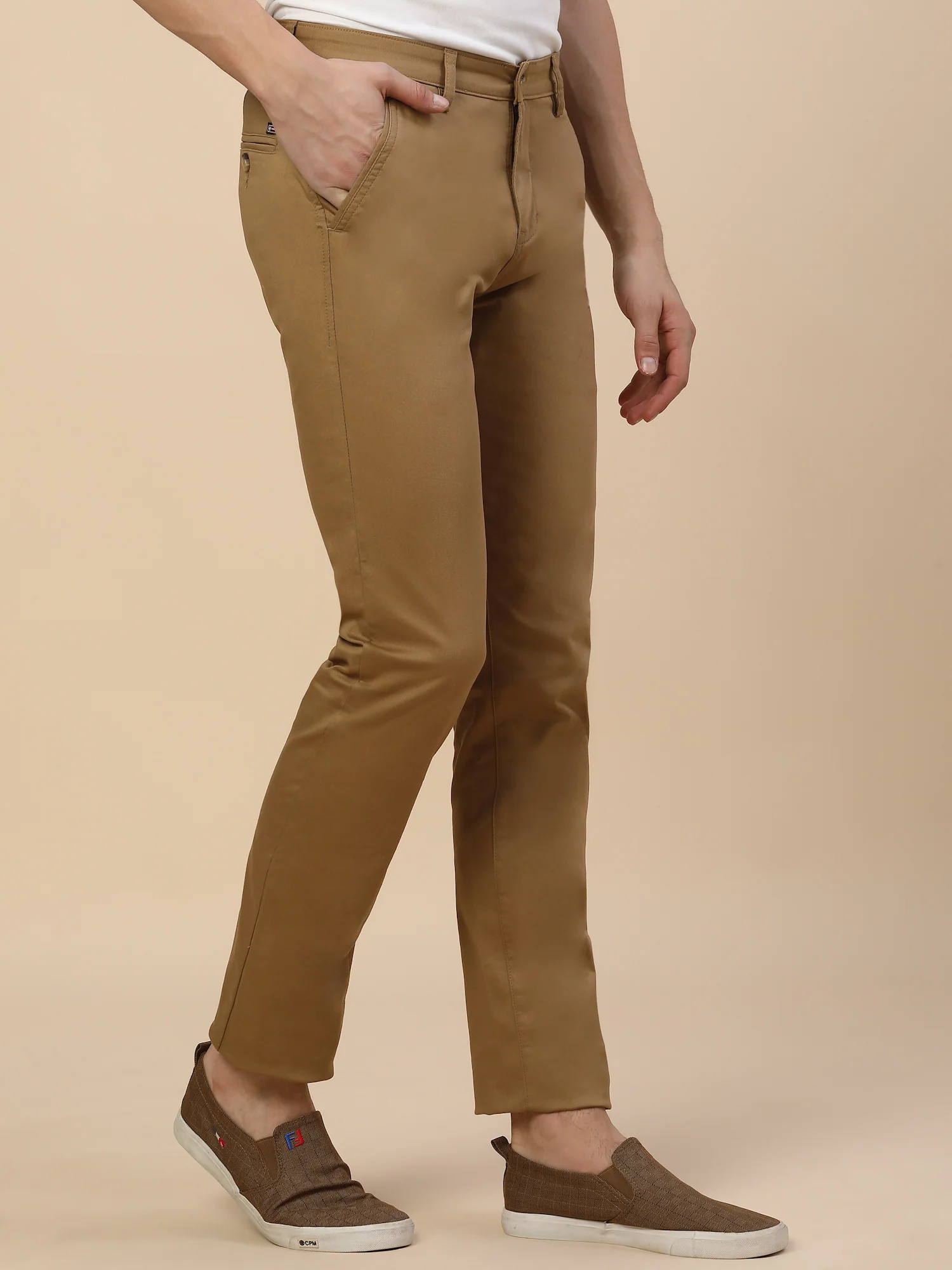 Casual Trouser for Men | Breathable & Soft with Color Fastness Regular Fit Cotton Blend Fabric Solid Pattern Button Closure - Image 4