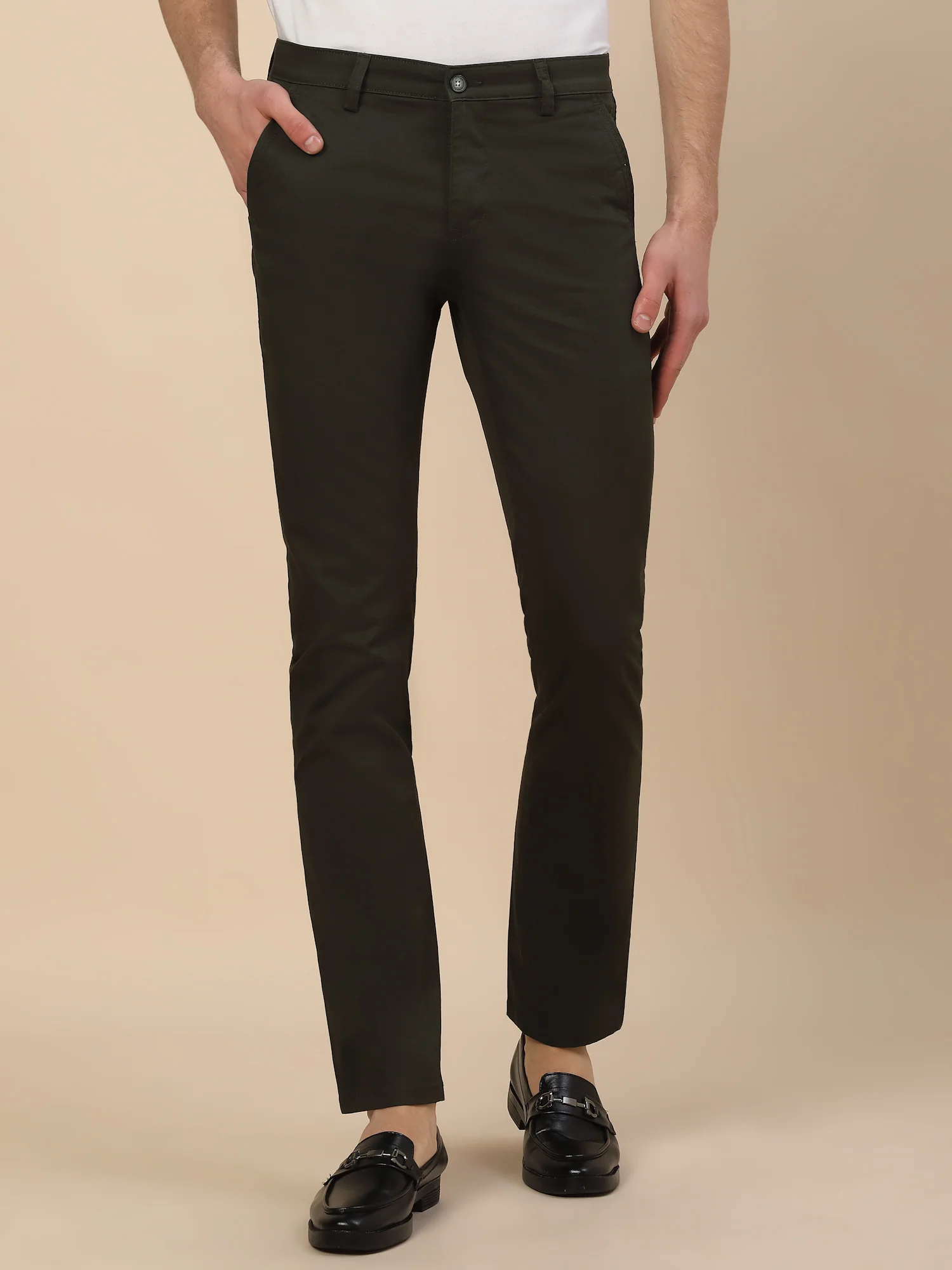 Casual Trouser for Men | Breathable & Soft with Color Fastness Regular Fit Cotton Blend Fabric Solid Pattern Button Closure - Image 2