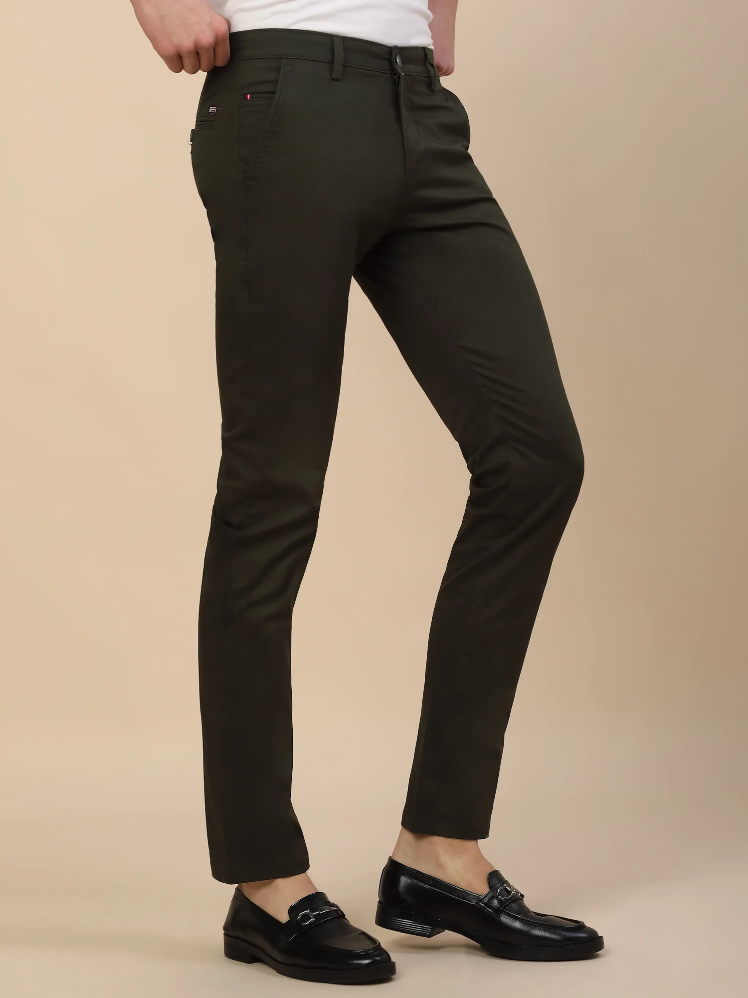 Casual Trouser for Men | Breathable & Soft with Color Fastness Regular Fit Cotton Blend Fabric Solid Pattern Button Closure - Image 3