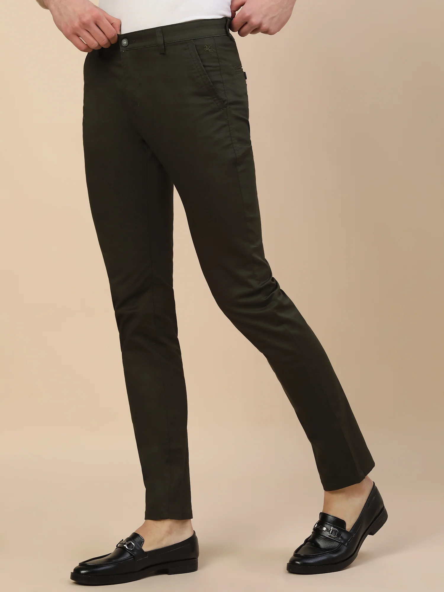 Casual Trouser for Men | Breathable & Soft with Color Fastness Regular Fit Cotton Blend Fabric Solid Pattern Button Closure - Image 4