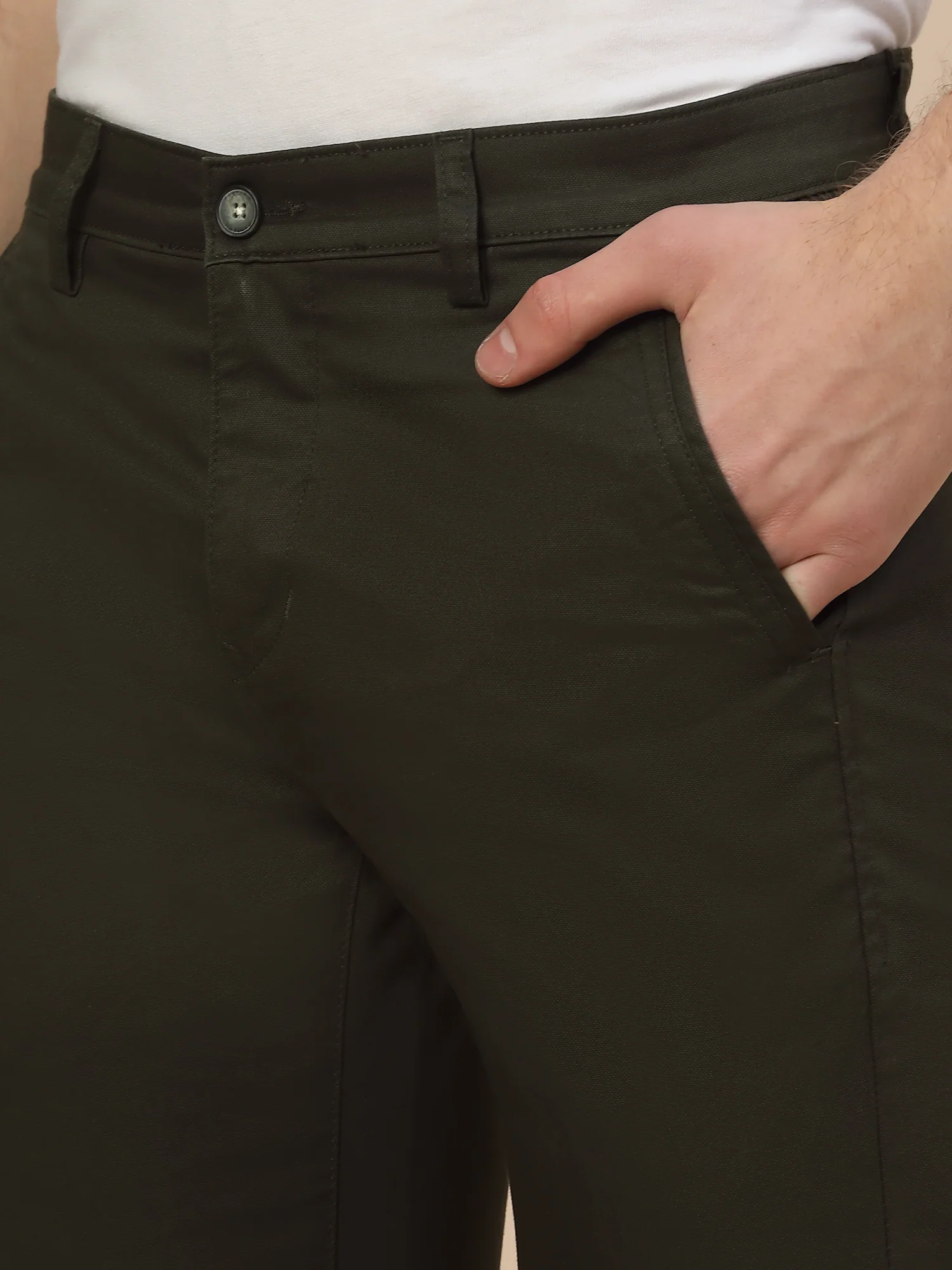Casual Trouser for Men | Breathable & Soft with Color Fastness Regular Fit Cotton Blend Fabric Solid Pattern Button Closure - Image 5