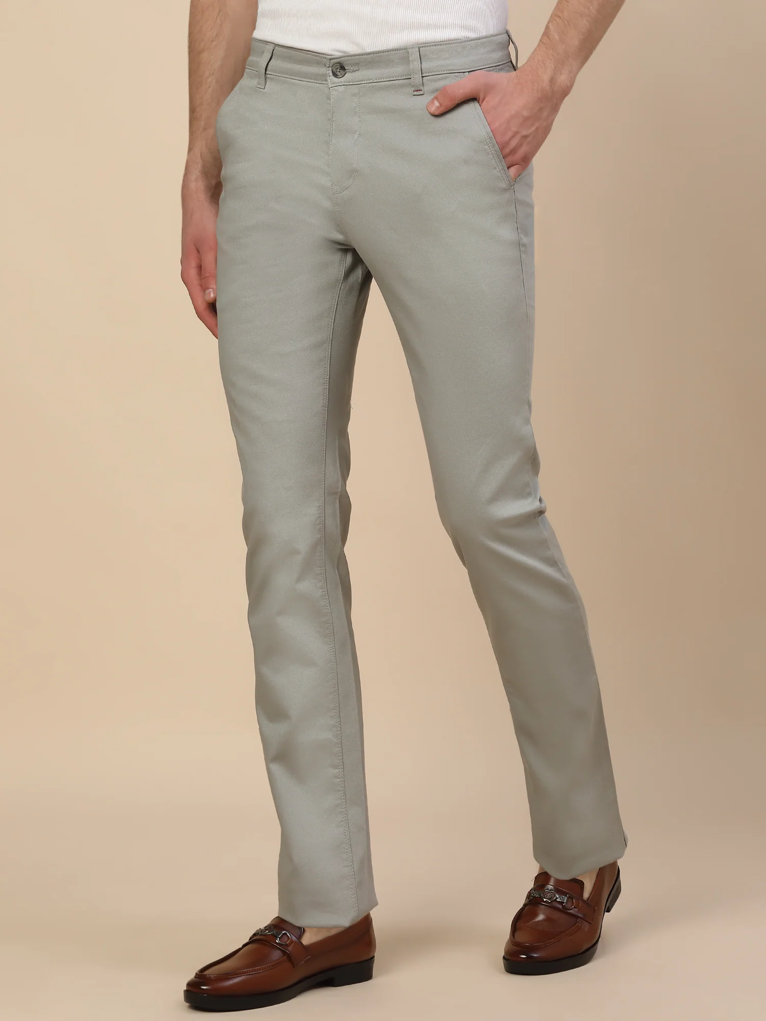 Casual Trouser for Men | Breathable & Soft with Color Fastness Regular Fit Cotton Blend Fabric Solid Pattern Button Closure - Image 4