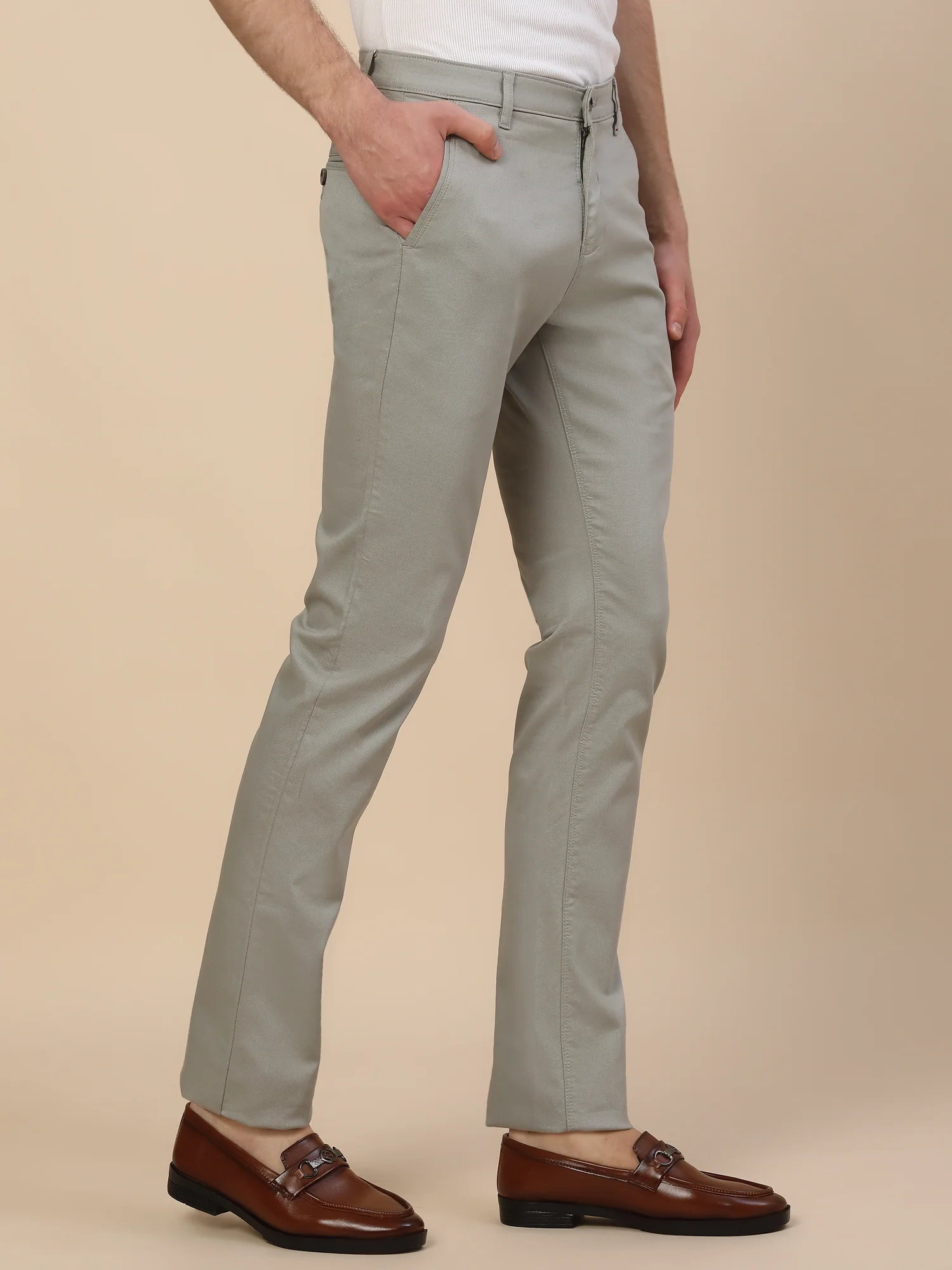 Casual Trouser for Men | Breathable & Soft with Color Fastness Regular Fit Cotton Blend Fabric Solid Pattern Button Closure - Image 5