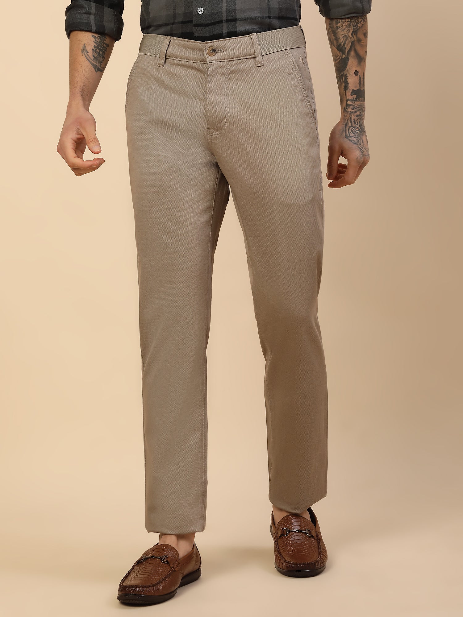 Casual Trouser for Men | Breathable & Soft with Color Fastness Regular Fit Cotton Blend Fabric Solid Pattern Button Closure - Image 2