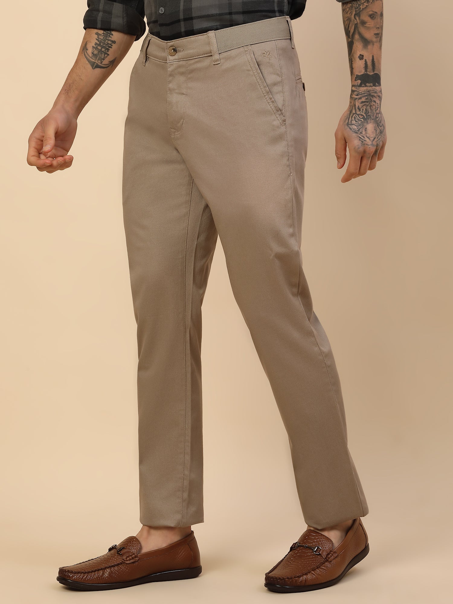 Casual Trouser for Men | Breathable & Soft with Color Fastness Regular Fit Cotton Blend Fabric Solid Pattern Button Closure - Image 3