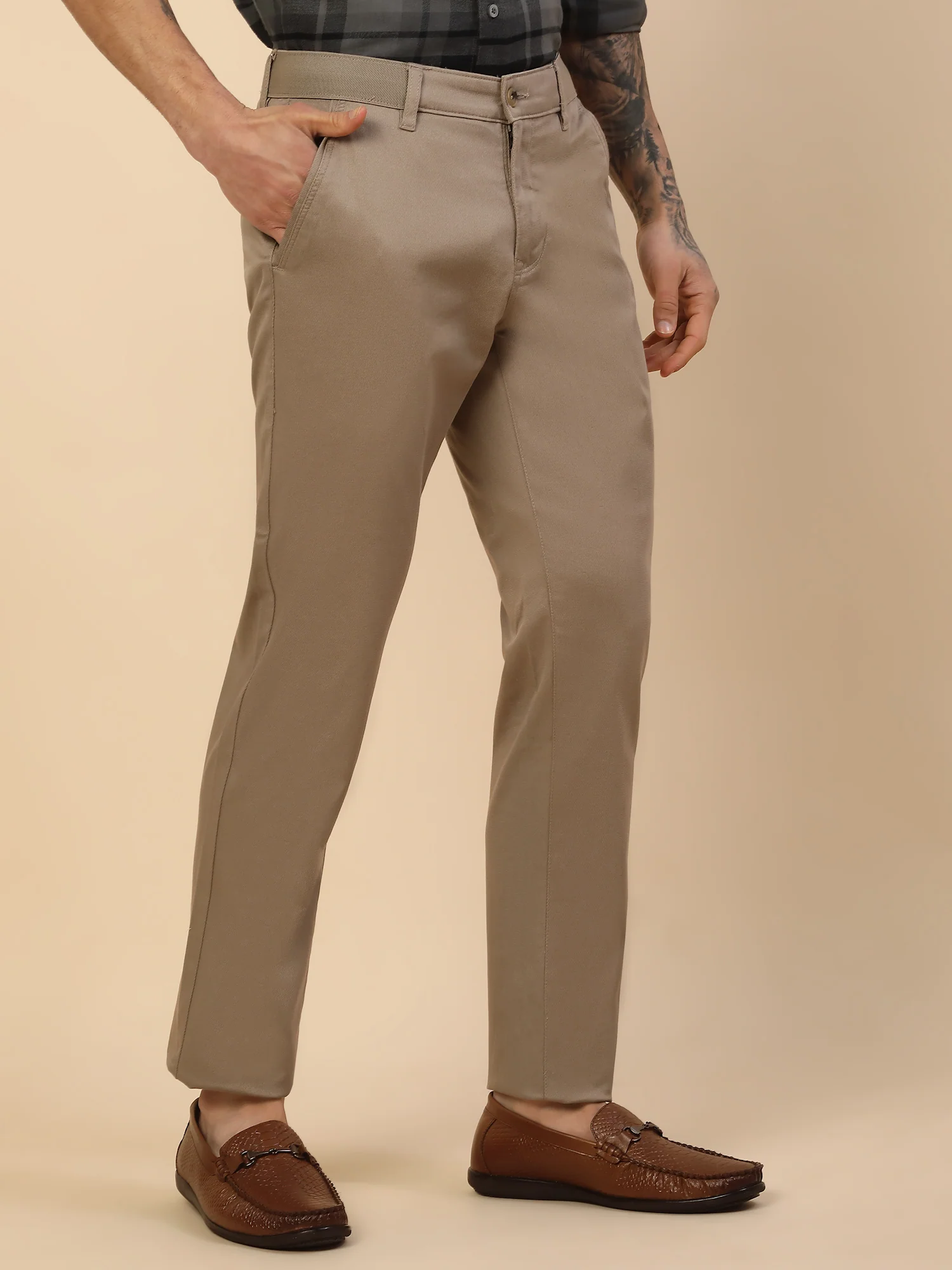 Casual Trouser for Men | Breathable & Soft with Color Fastness Regular Fit Cotton Blend Fabric Solid Pattern Button Closure - Image 4