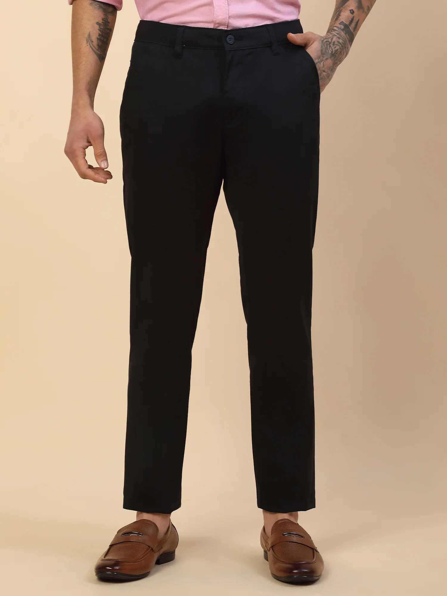 Casual Trouser for Men | Breathable & Soft with Color Fastness Regular Fit Cotton Blend Fabric Solid Pattern Button Closure - Image 3