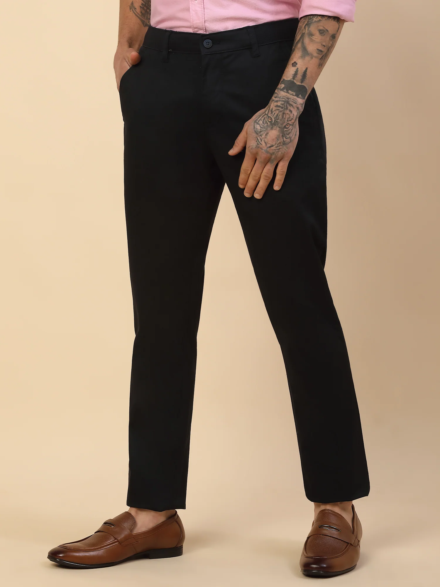 Casual Trouser for Men | Breathable & Soft with Color Fastness Regular Fit Cotton Blend Fabric Solid Pattern Button Closure - Image 4