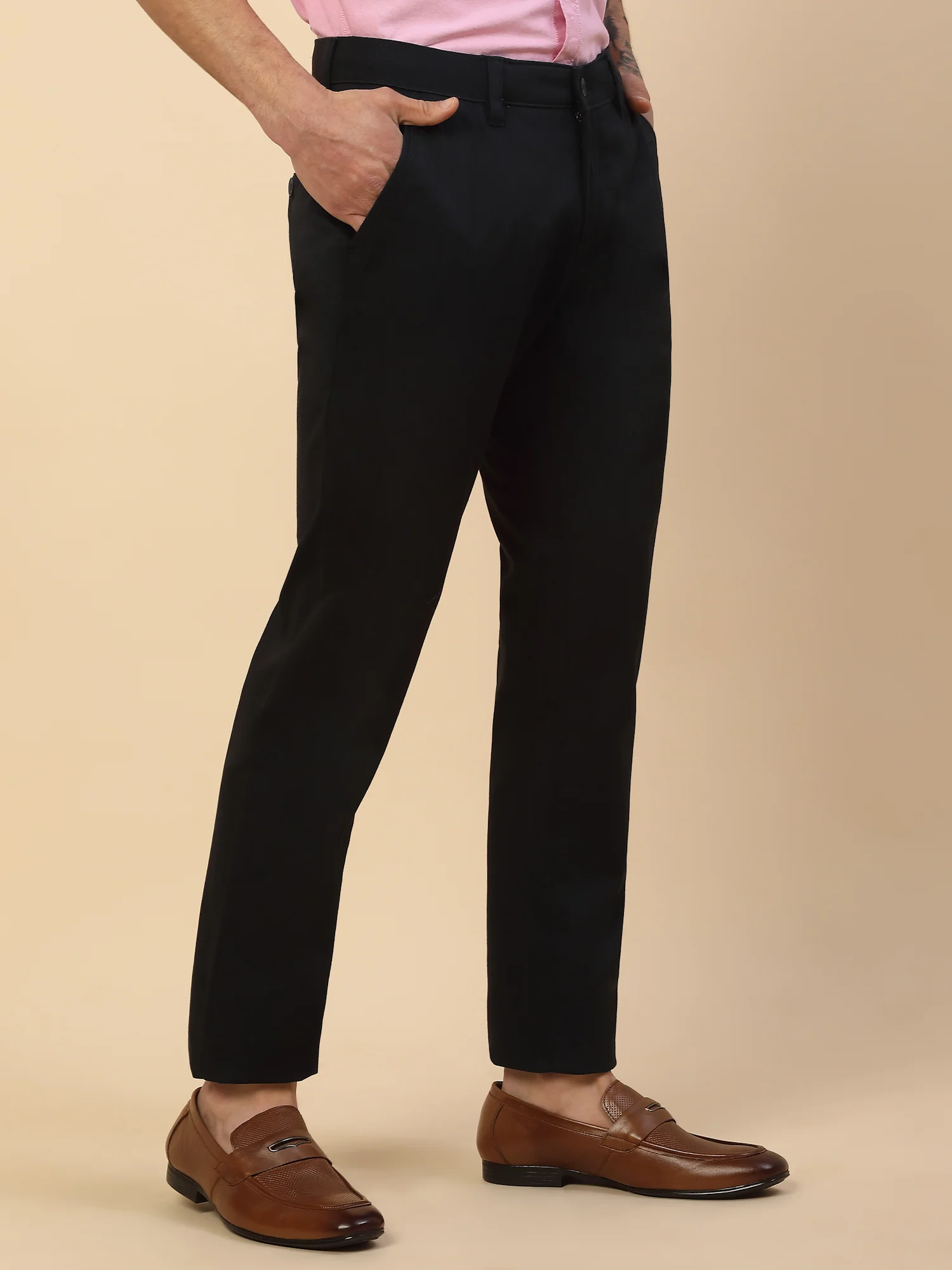 Casual Trouser for Men | Breathable & Soft with Color Fastness Regular Fit Cotton Blend Fabric Solid Pattern Button Closure - Image 5